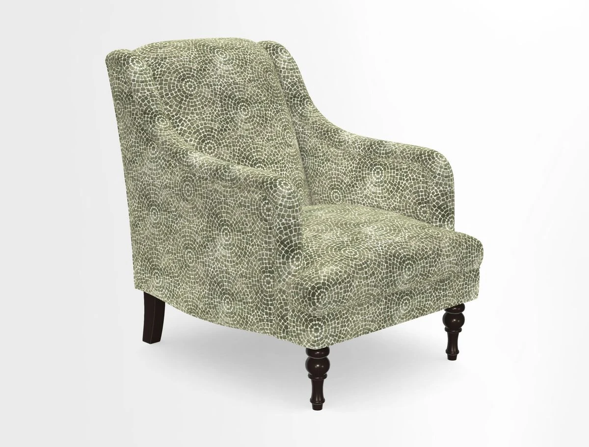 Rothermere Chair in RHS Gertrude Jekyll Ornamental Brown with Arms and Front Border in Mohair Velvet Mushroom