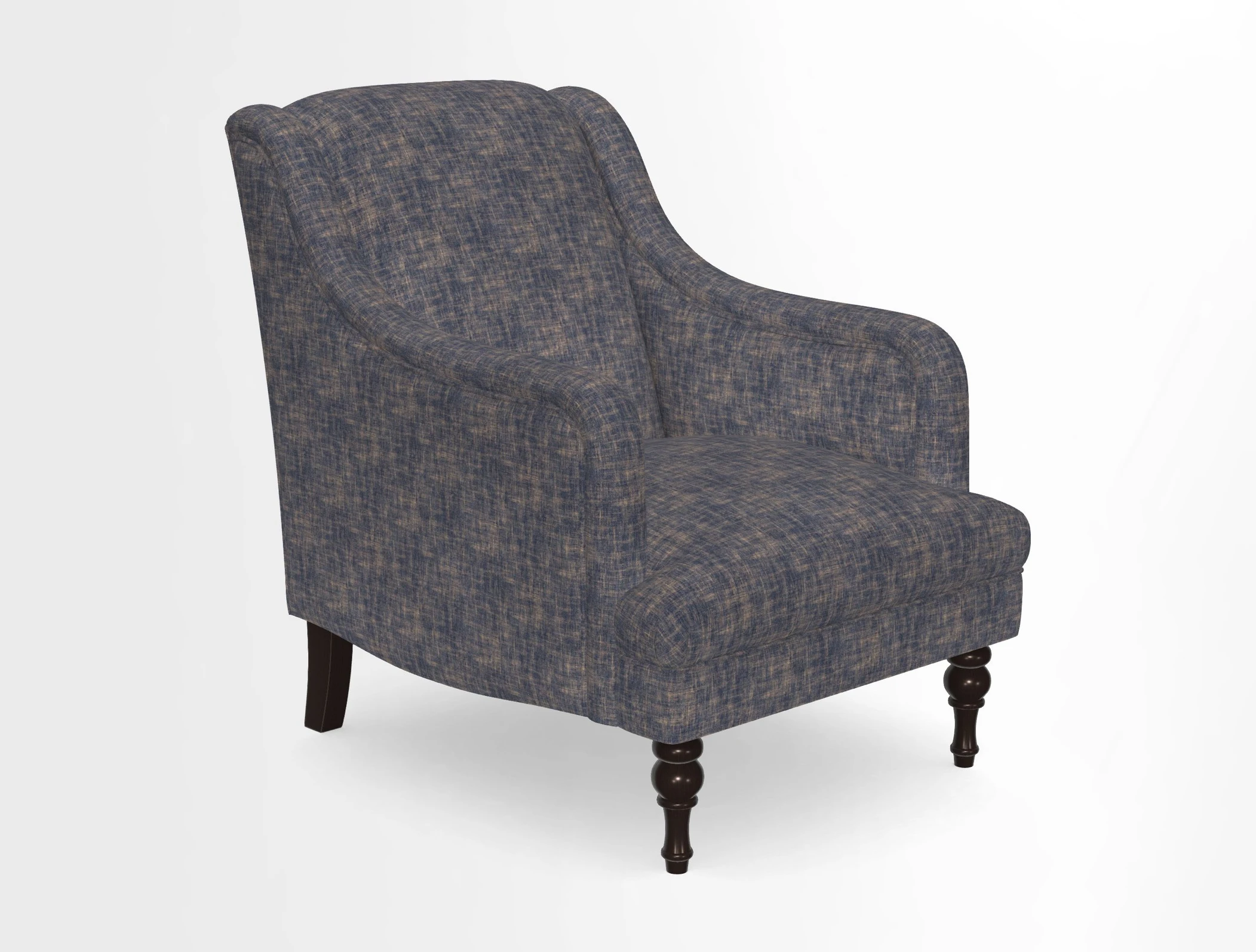 Rothermere Chair in RHS Gertrude Jekyll Ornamental Brown with Arms and Front Border in Mohair Velvet Mushroom