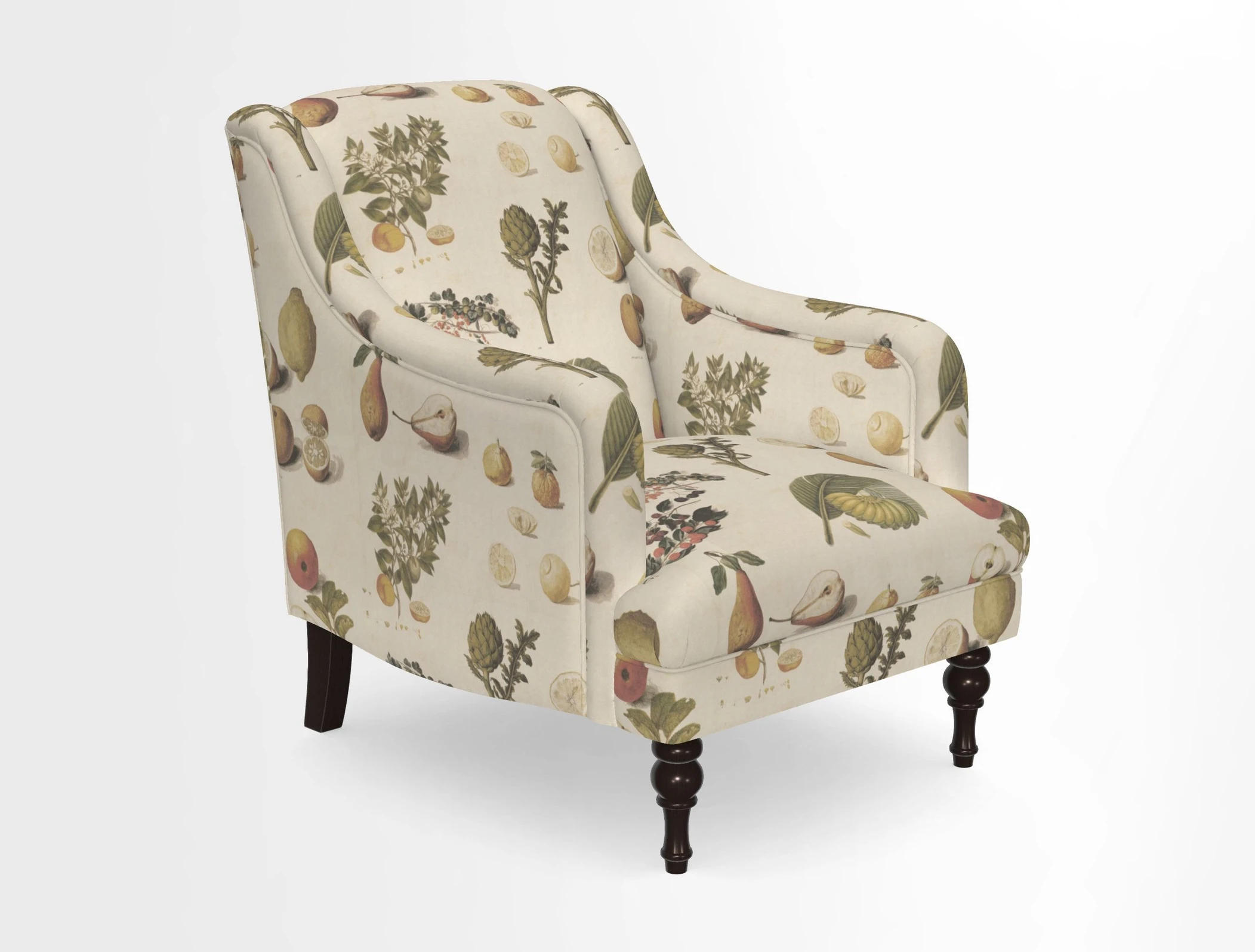 Rothermere Chair in RHS Gertrude Jekyll Ornamental Brown with Arms and Front Border in Mohair Velvet Mushroom