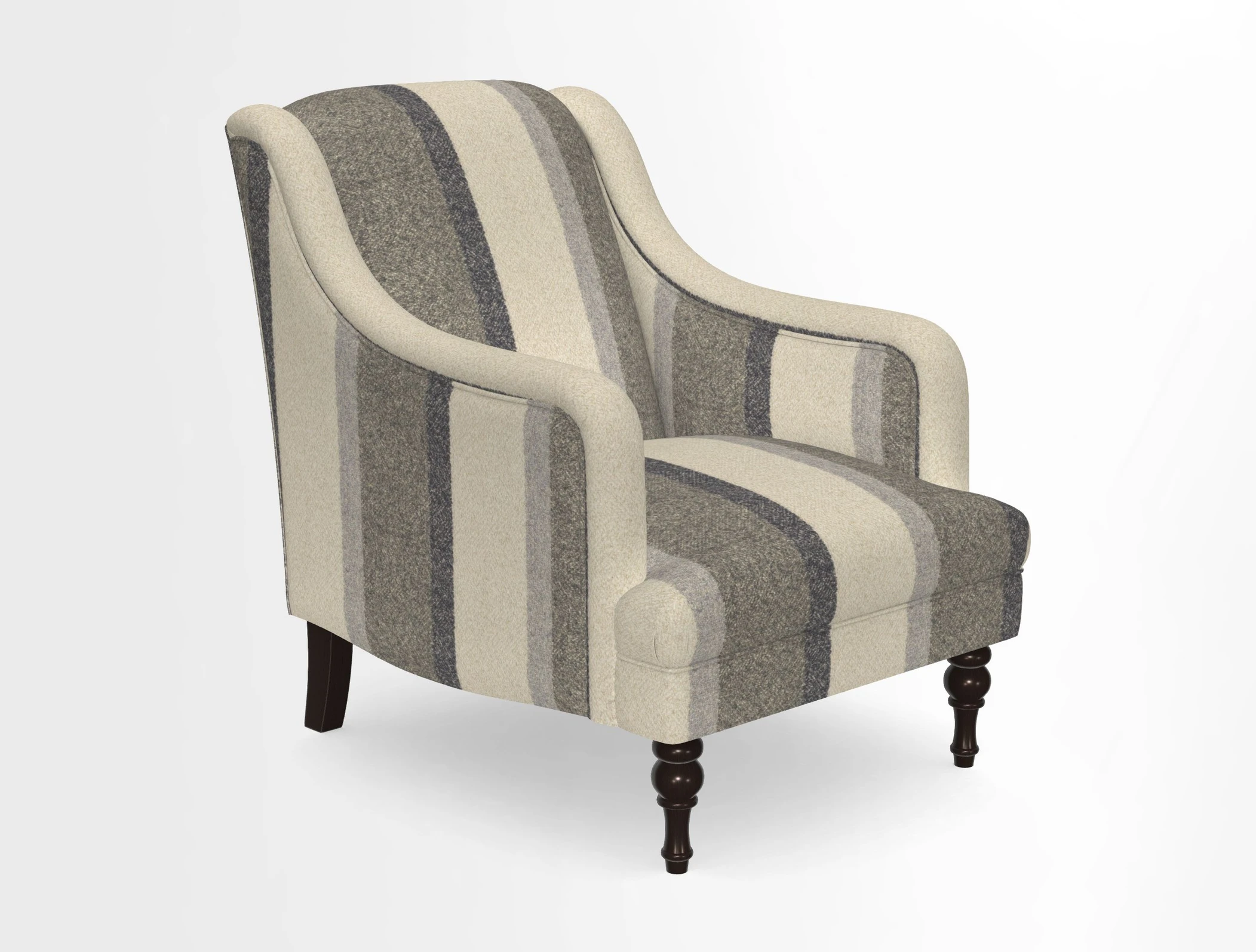 Rothermere Chair in RHS Gertrude Jekyll Ornamental Brown with Arms and Front Border in Mohair Velvet Mushroom
