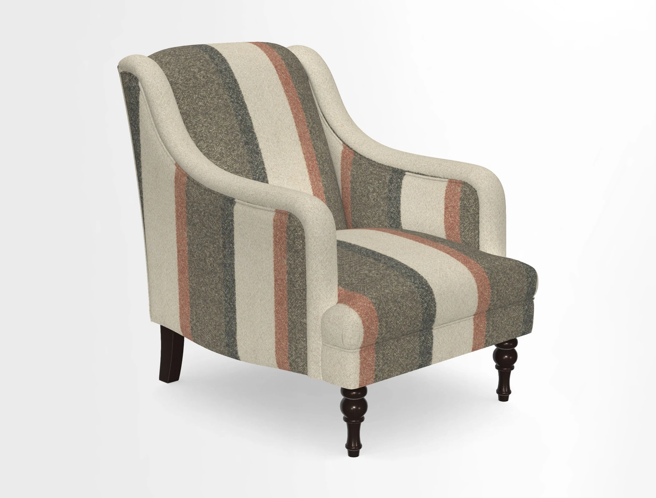 Rothermere Chair in RHS Gertrude Jekyll Ornamental Brown with Arms and Front Border in Mohair Velvet Mushroom