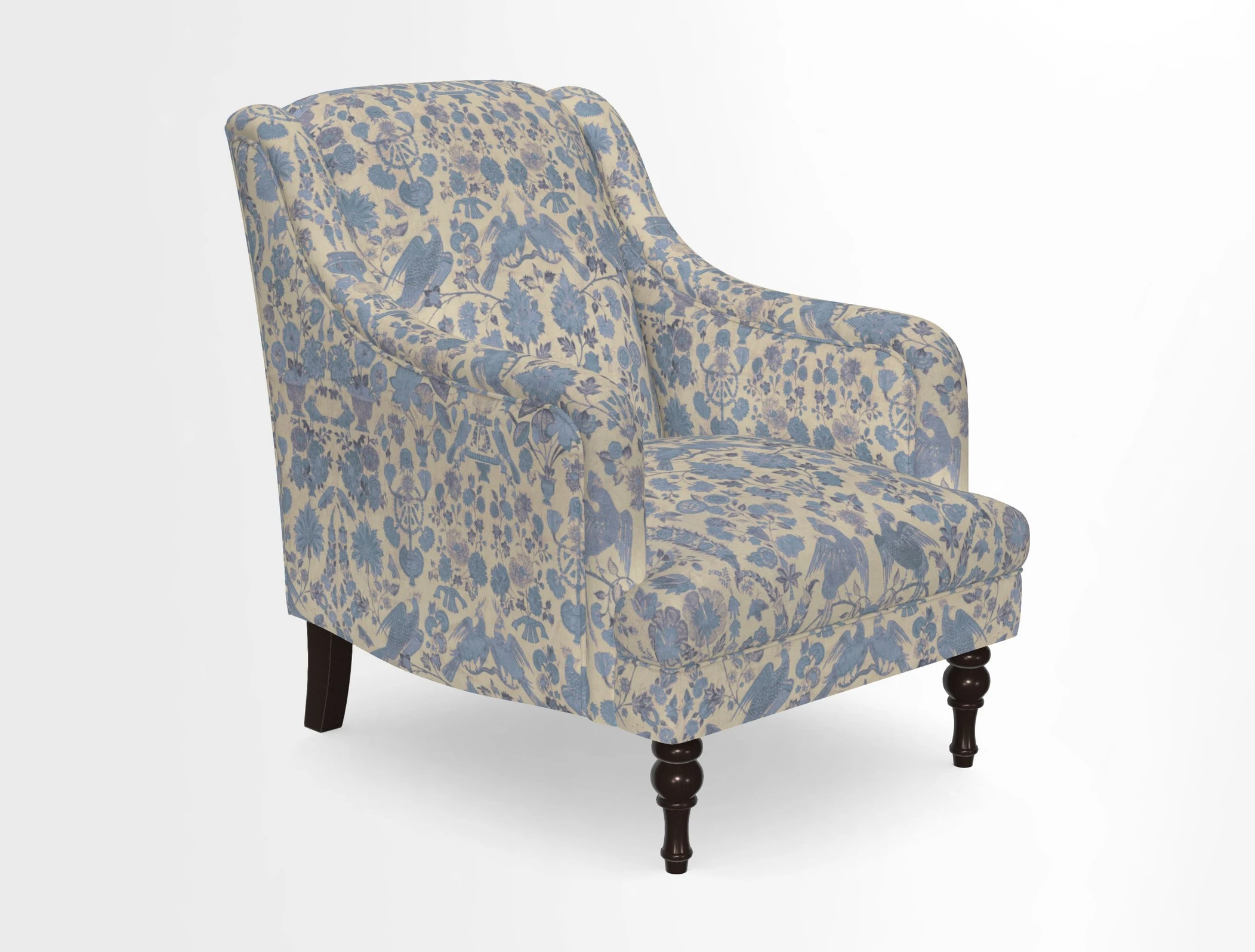 Rothermere Chair in RHS Gertrude Jekyll Ornamental Brown with Arms and Front Border in Mohair Velvet Mushroom