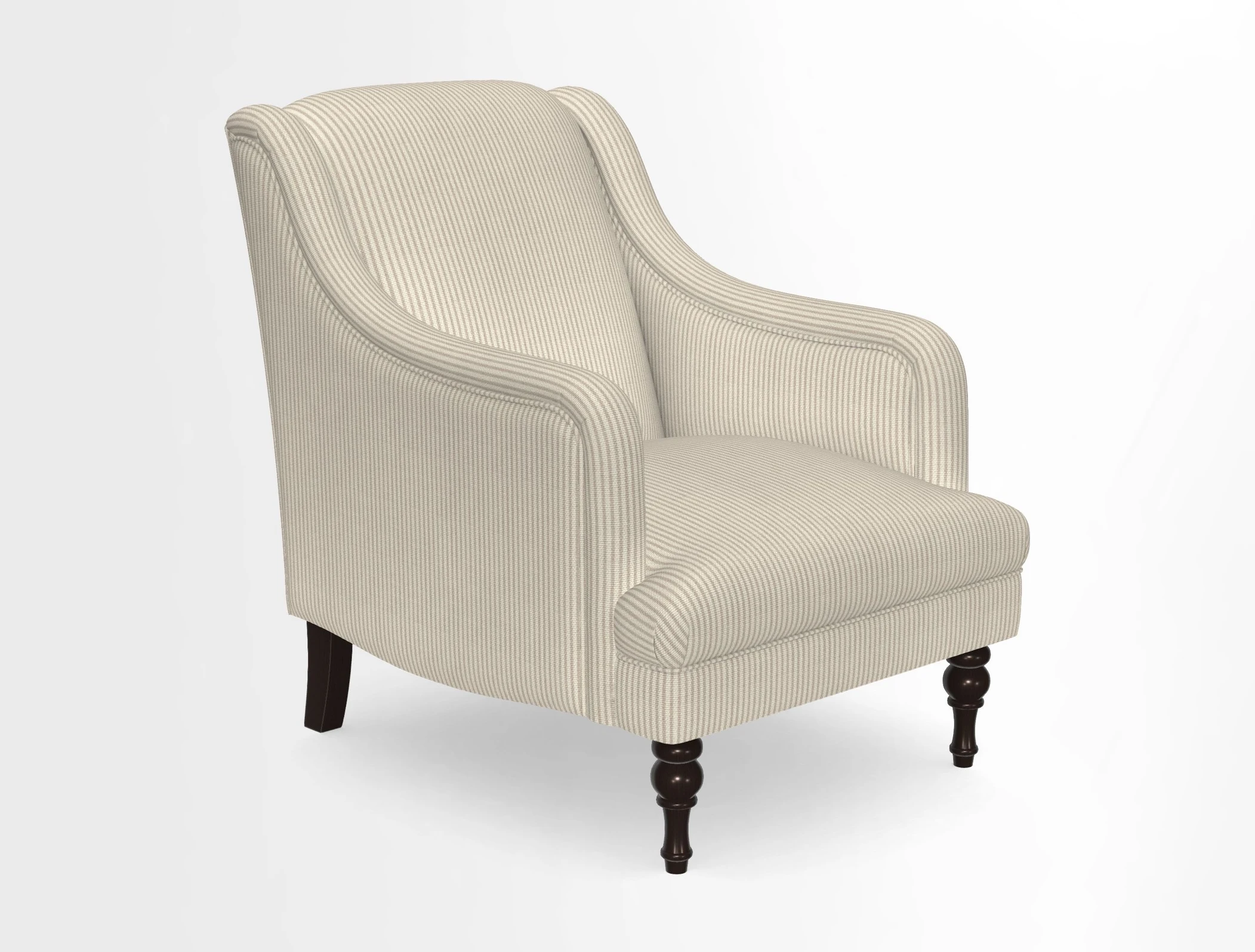 Rothermere Chair in RHS Gertrude Jekyll Ornamental Brown with Arms and Front Border in Mohair Velvet Mushroom