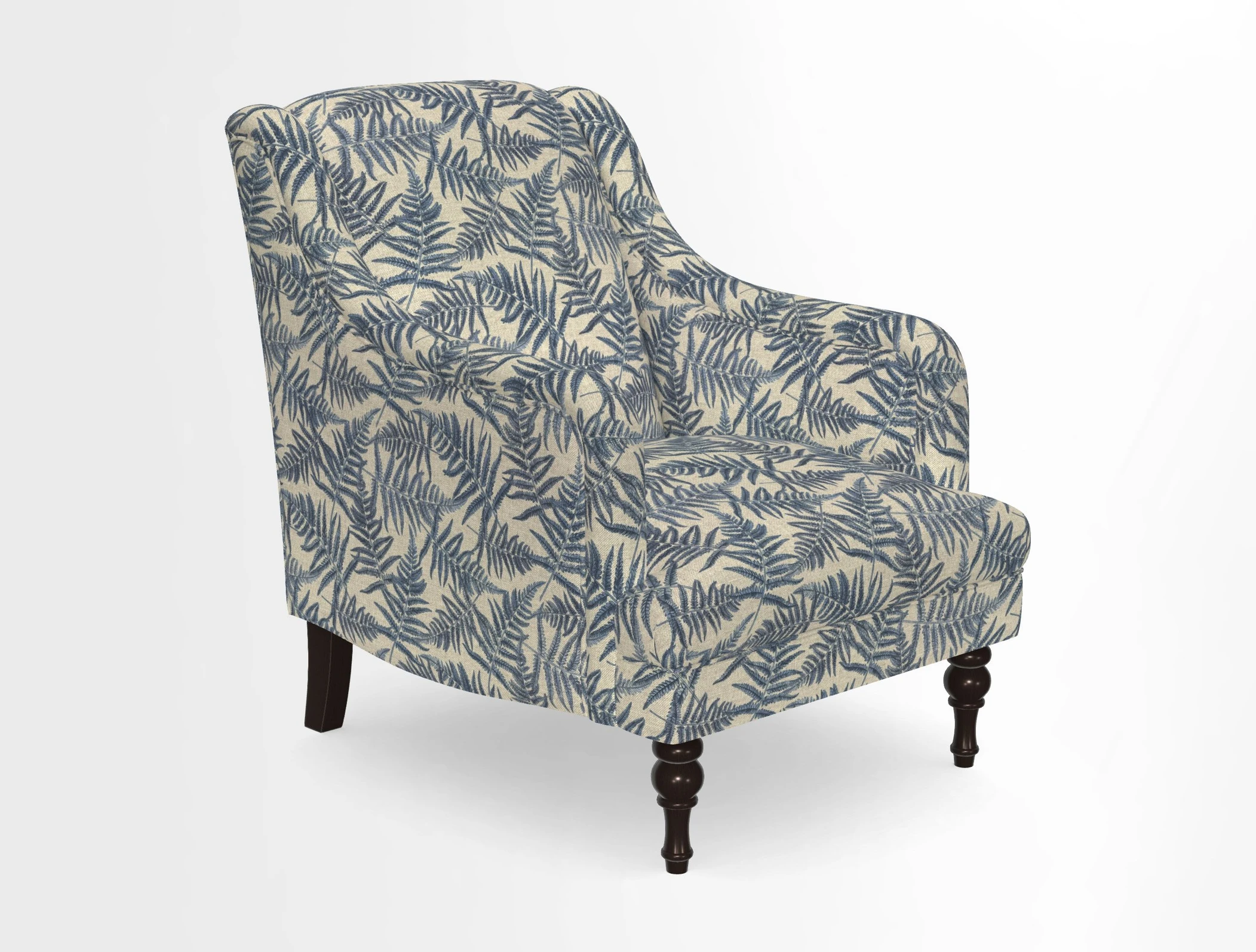Rothermere Chair in RHS Gertrude Jekyll Ornamental Brown with Arms and Front Border in Mohair Velvet Mushroom