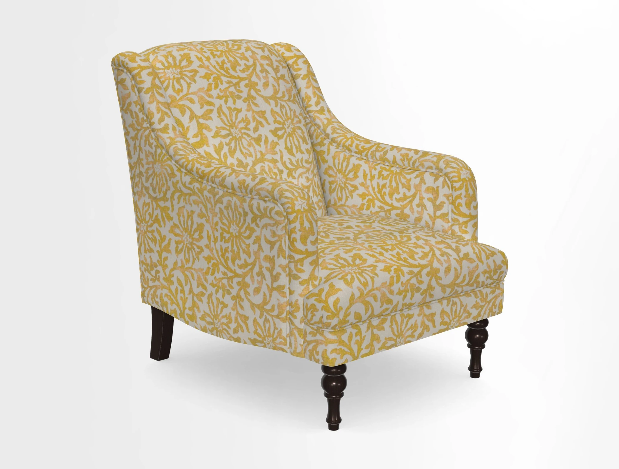 Rothermere Chair in RHS Gertrude Jekyll Ornamental Brown with Arms and Front Border in Mohair Velvet Mushroom