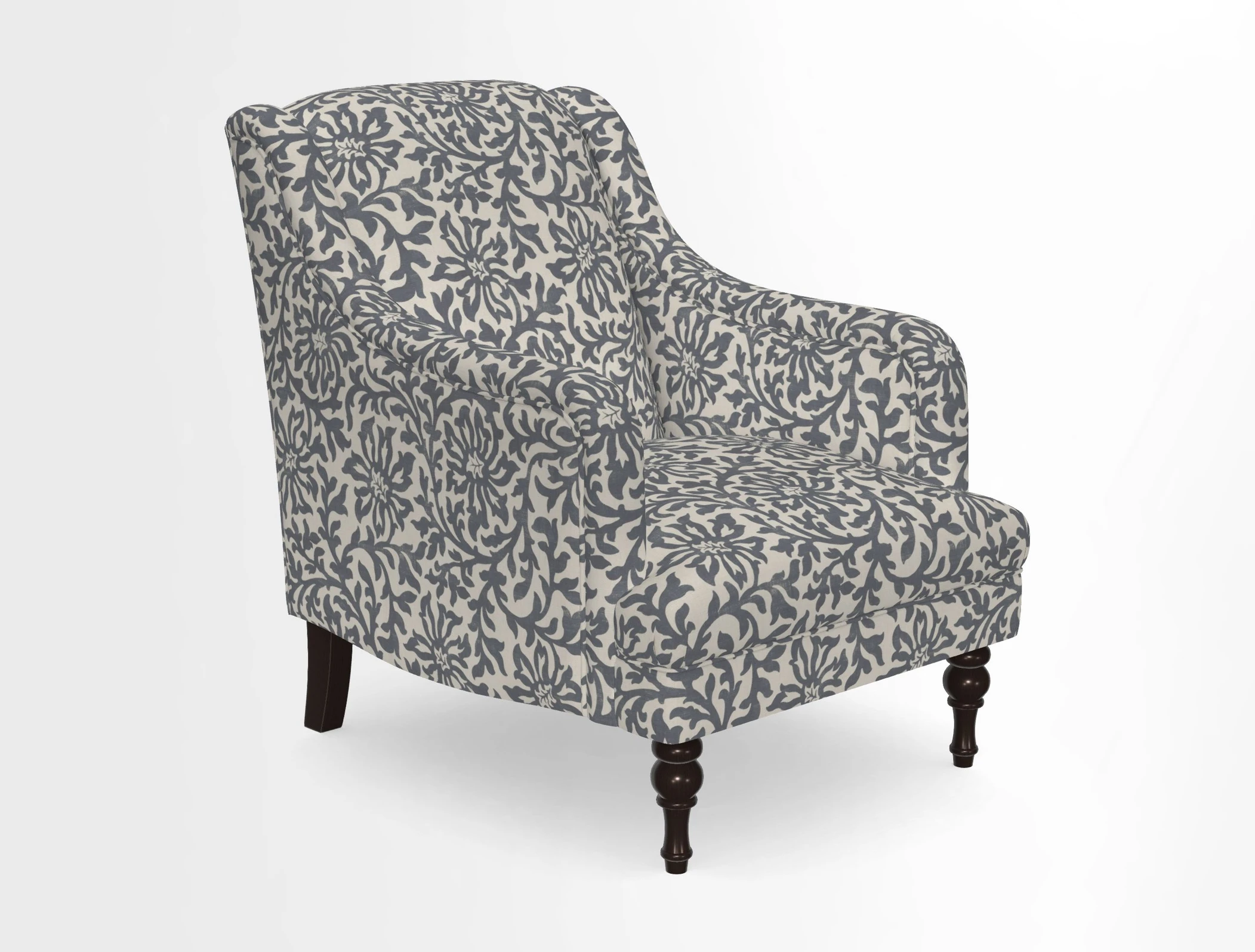 Rothermere Chair in RHS Gertrude Jekyll Ornamental Brown with Arms and Front Border in Mohair Velvet Mushroom