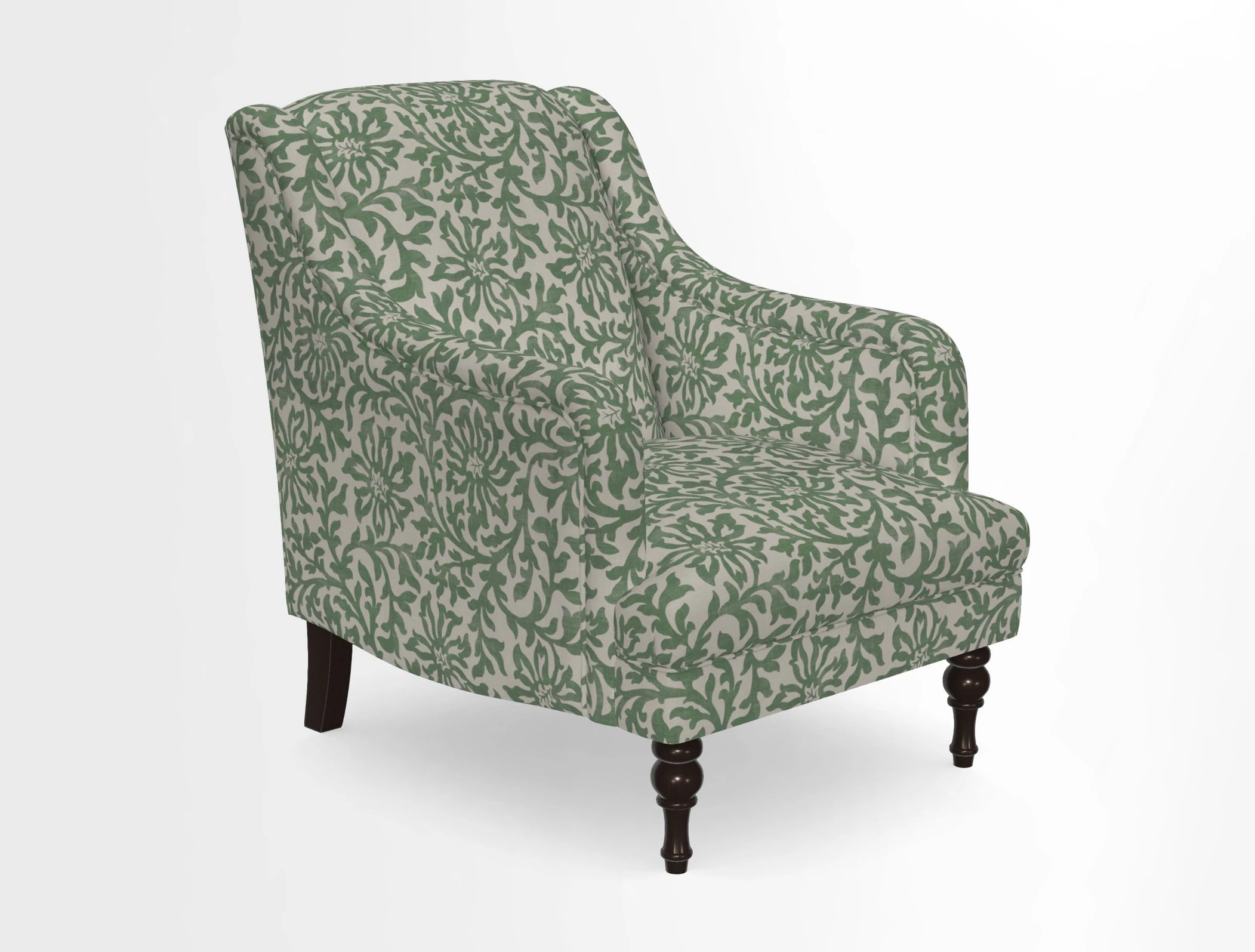 Rothermere Chair in RHS Gertrude Jekyll Ornamental Brown with Arms and Front Border in Mohair Velvet Mushroom