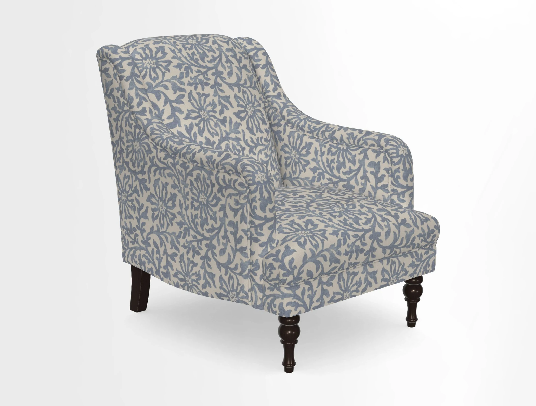 Rothermere Chair in RHS Gertrude Jekyll Ornamental Brown with Arms and Front Border in Mohair Velvet Mushroom