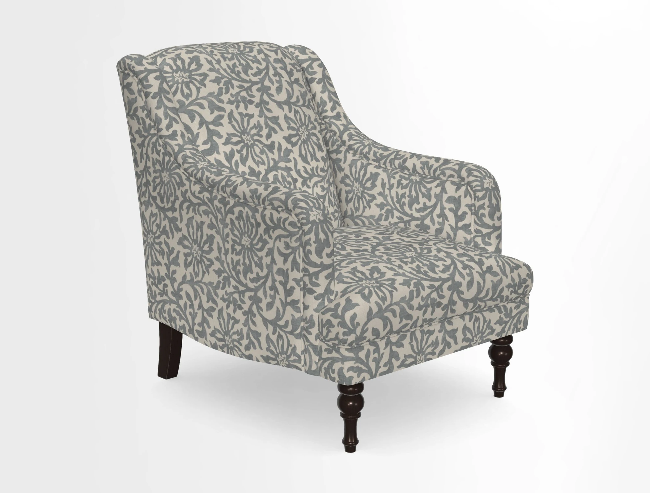 Rothermere Chair in RHS Gertrude Jekyll Ornamental Brown with Arms and Front Border in Mohair Velvet Mushroom
