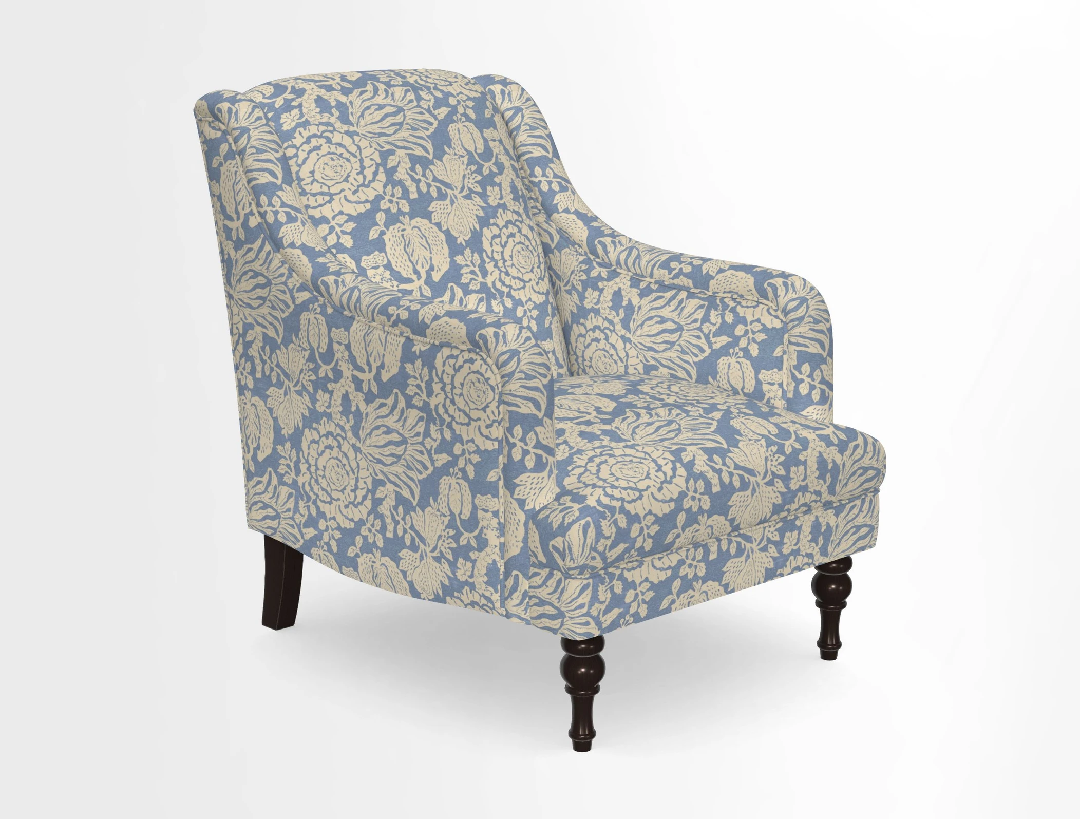 Rothermere Chair in RHS Gertrude Jekyll Ornamental Brown with Arms and Front Border in Mohair Velvet Mushroom
