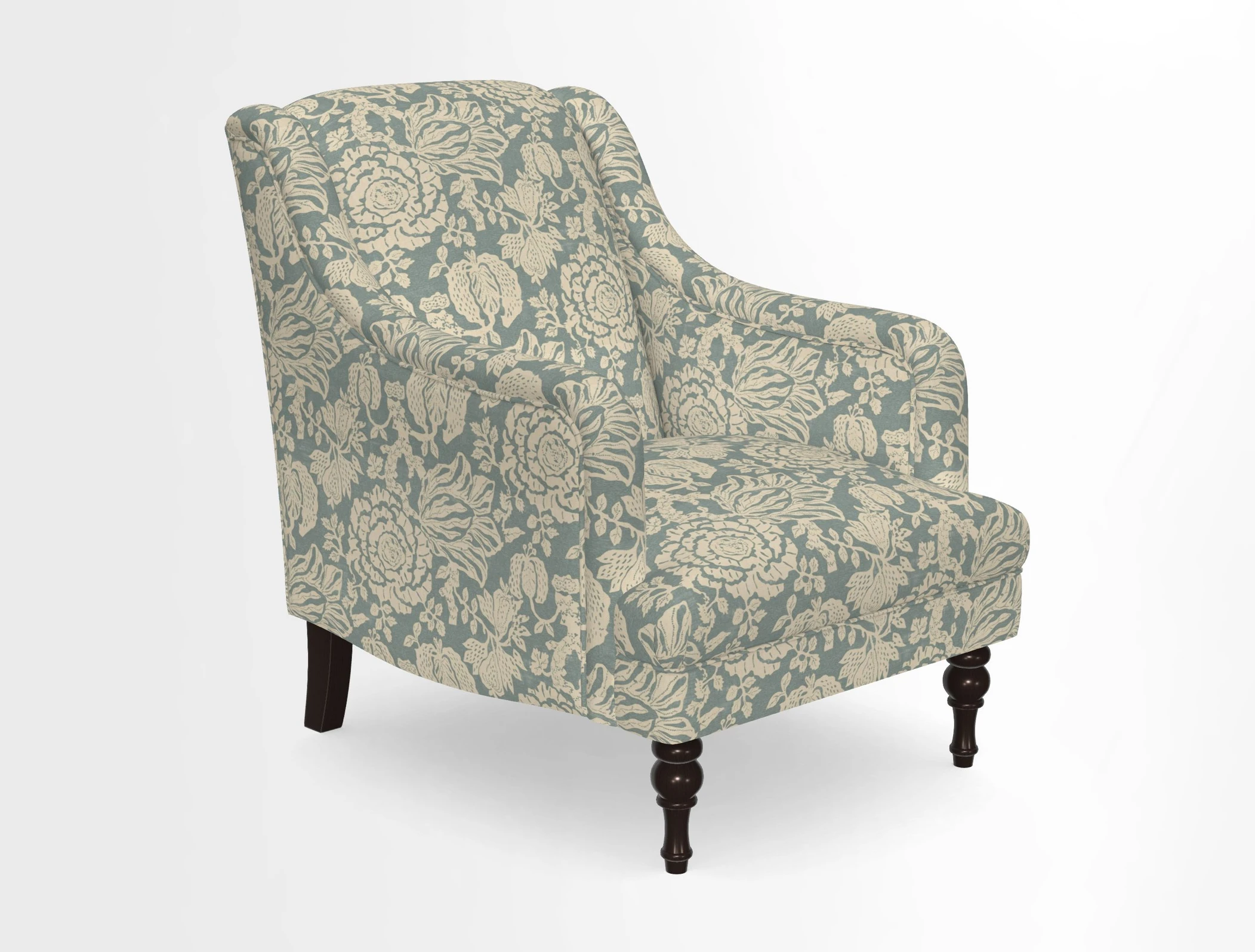 Rothermere Chair in RHS Gertrude Jekyll Ornamental Brown with Arms and Front Border in Mohair Velvet Mushroom
