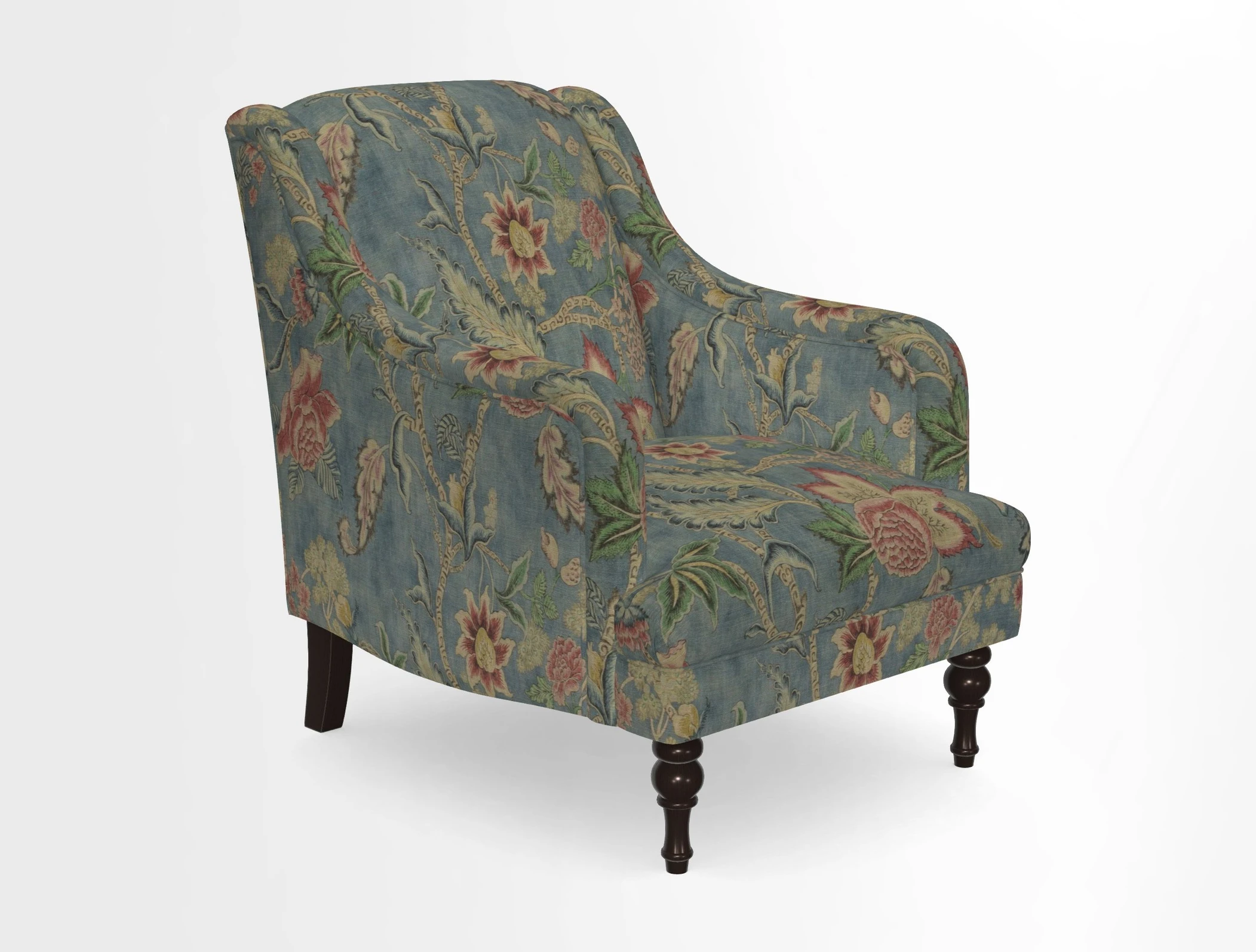 Rothermere Chair in RHS Gertrude Jekyll Ornamental Brown with Arms and Front Border in Mohair Velvet Mushroom