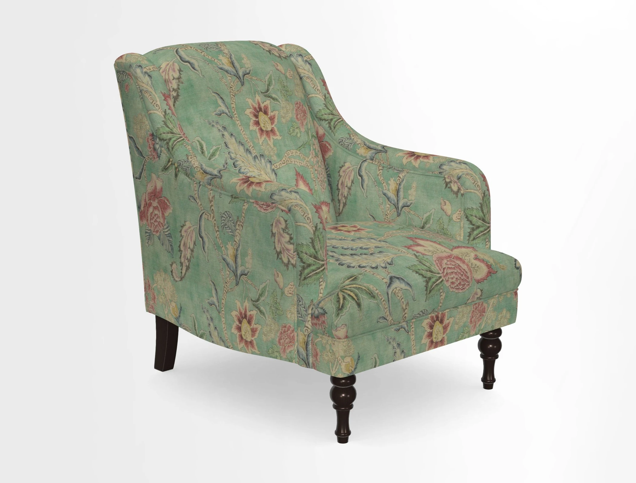 Rothermere Chair in RHS Gertrude Jekyll Ornamental Brown with Arms and Front Border in Mohair Velvet Mushroom