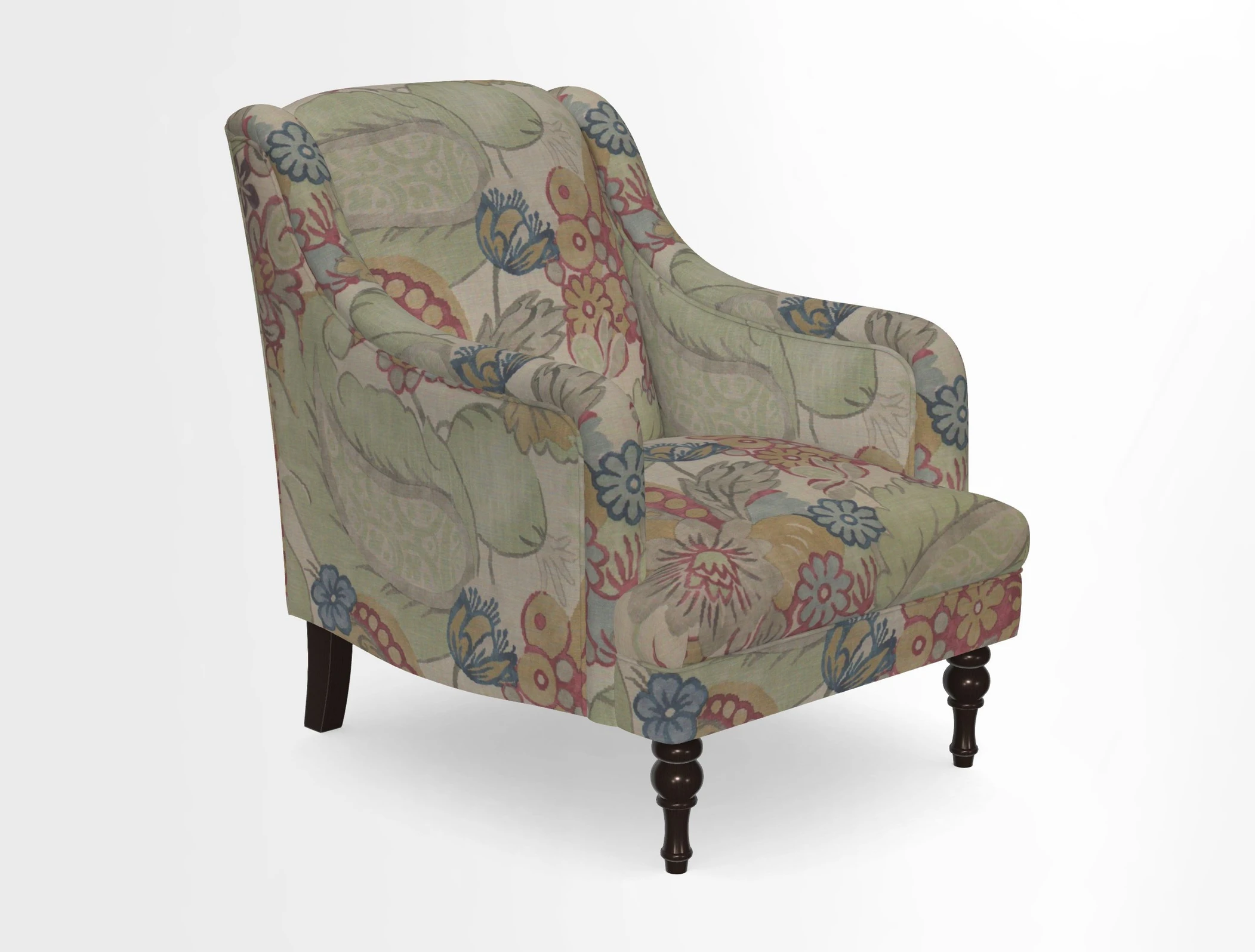Rothermere Chair in RHS Gertrude Jekyll Ornamental Brown with Arms and Front Border in Mohair Velvet Mushroom