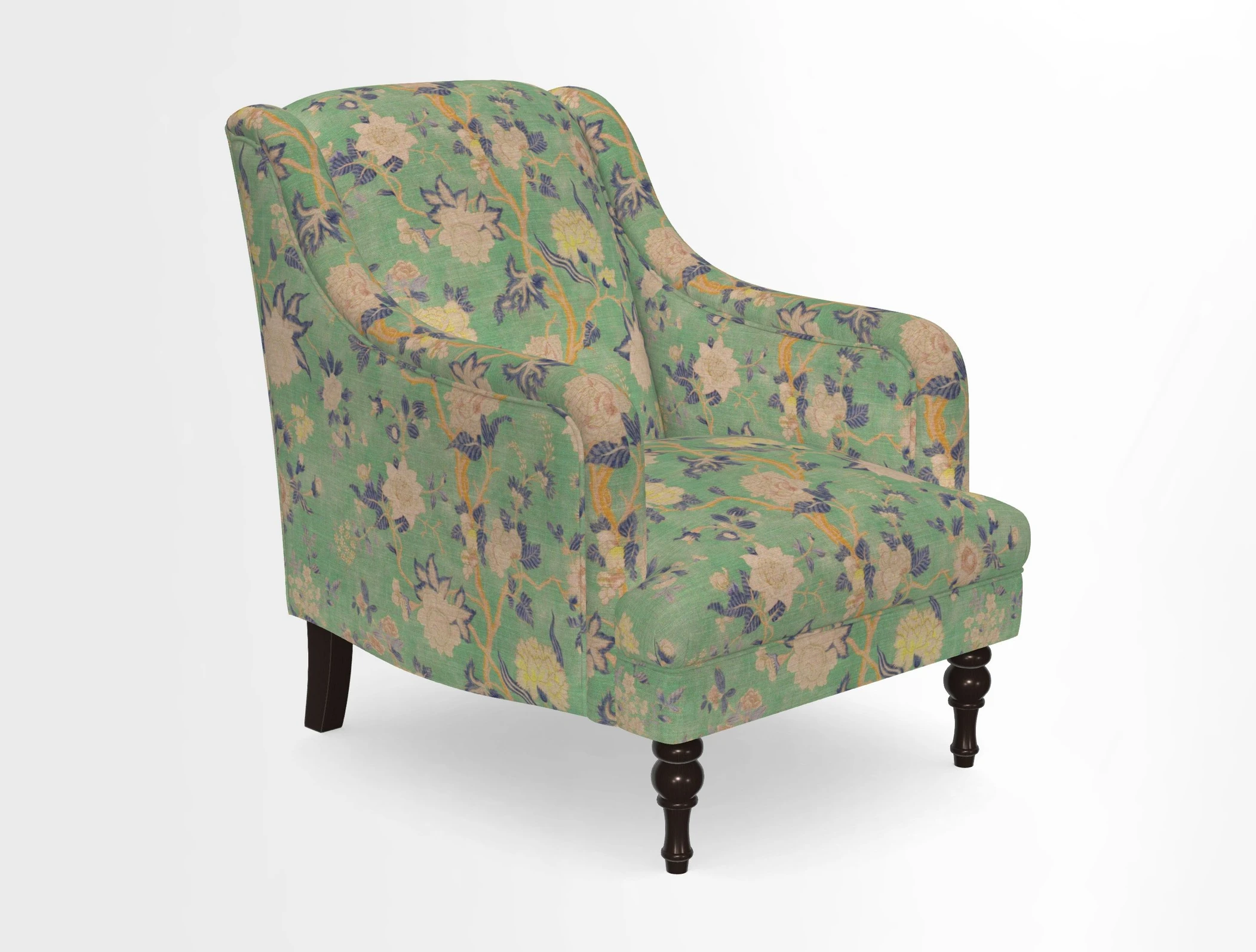 Rothermere Chair in RHS Gertrude Jekyll Ornamental Brown with Arms and Front Border in Mohair Velvet Mushroom