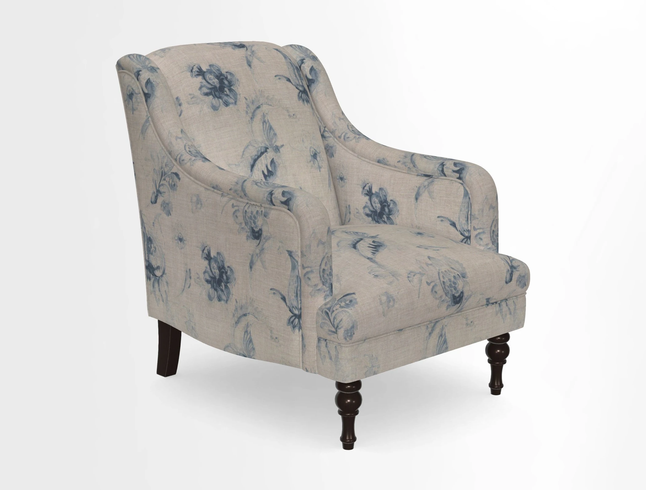 Rothermere Chair in RHS Gertrude Jekyll Ornamental Brown with Arms and Front Border in Mohair Velvet Mushroom