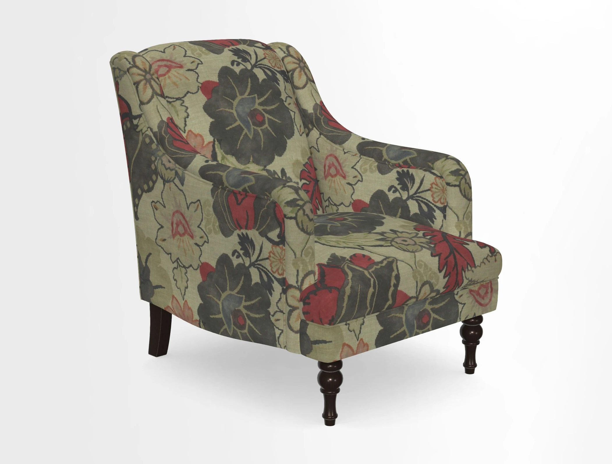 Rothermere Chair in RHS Gertrude Jekyll Ornamental Brown with Arms and Front Border in Mohair Velvet Mushroom
