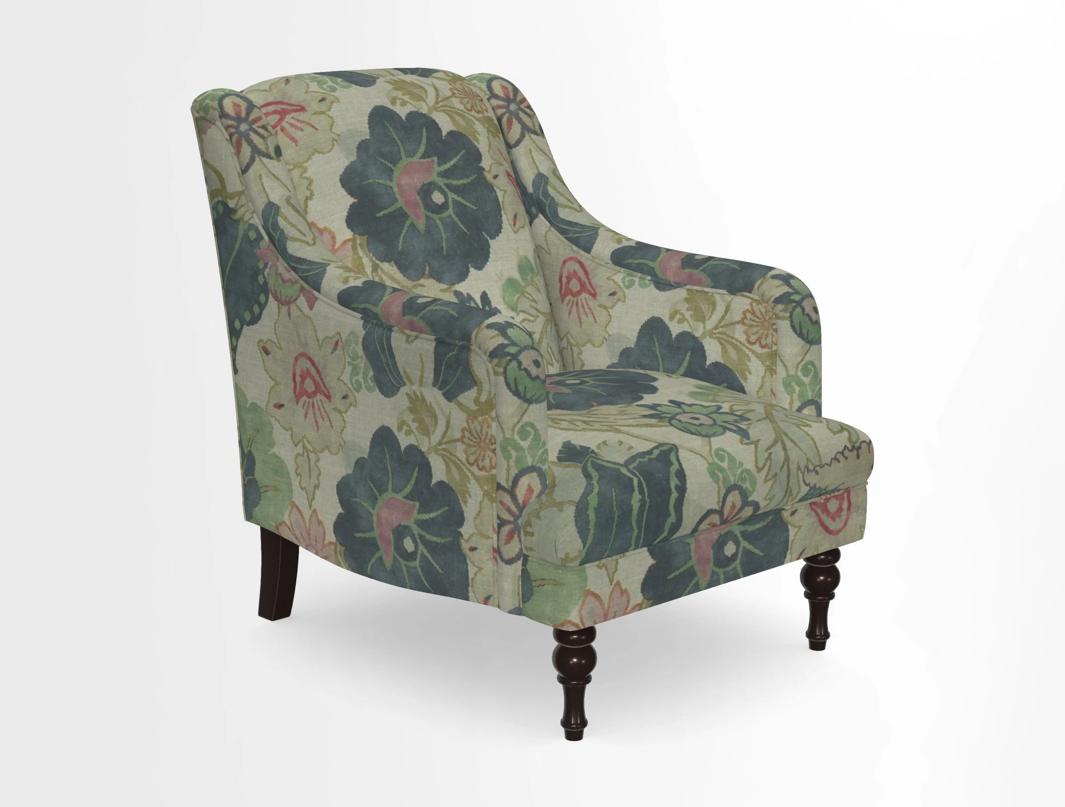 Rothermere Chair in RHS Gertrude Jekyll Ornamental Brown with Arms and Front Border in Mohair Velvet Mushroom