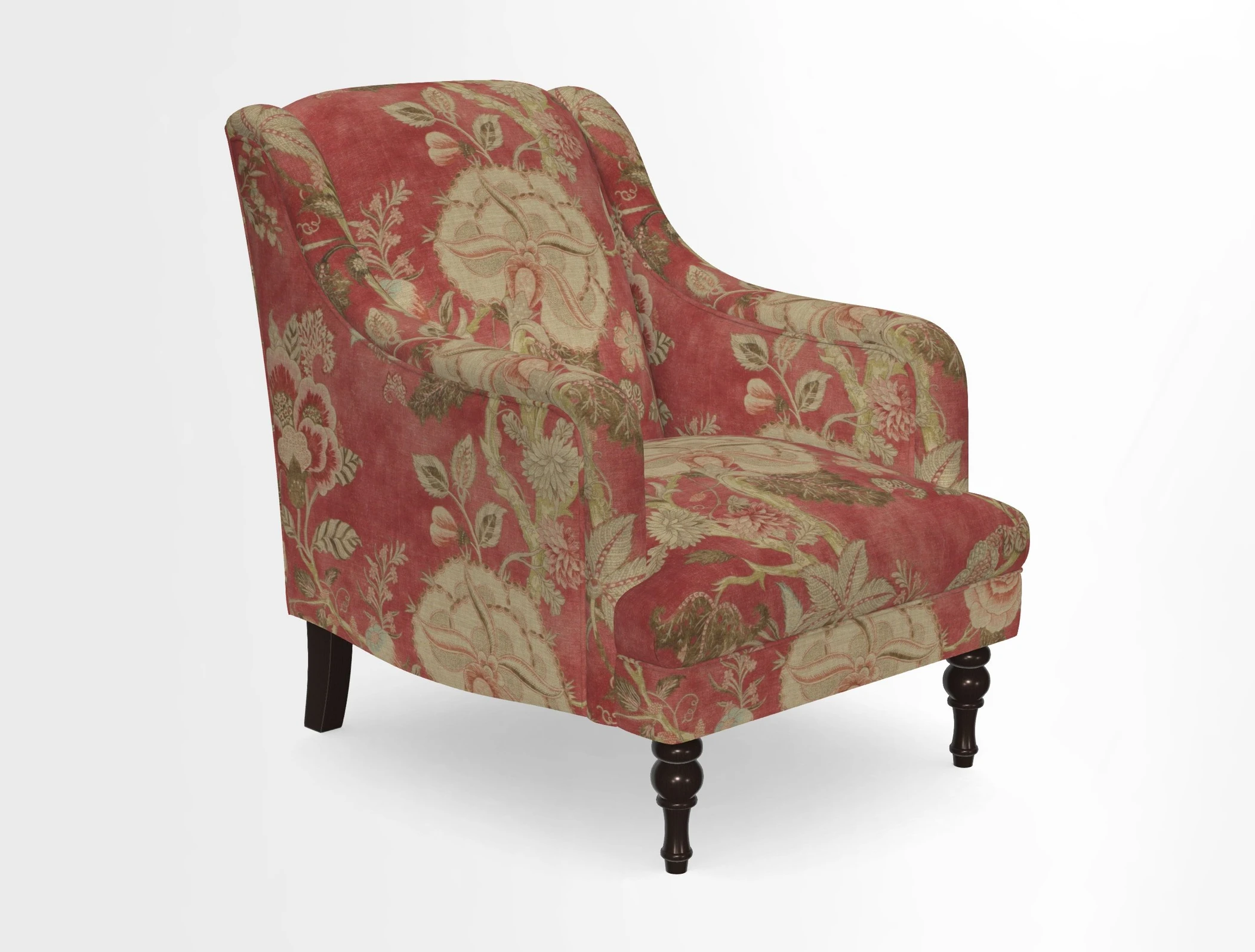 Rothermere Chair in RHS Gertrude Jekyll Ornamental Brown with Arms and Front Border in Mohair Velvet Mushroom