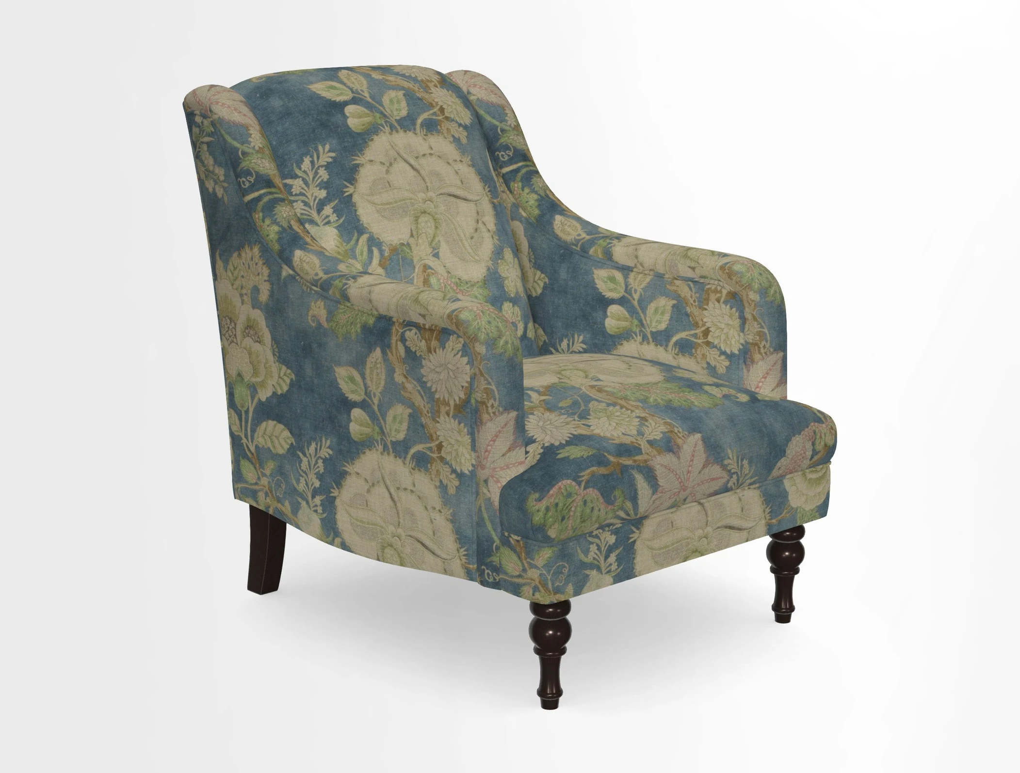 Rothermere Chair in RHS Gertrude Jekyll Ornamental Brown with Arms and Front Border in Mohair Velvet Mushroom