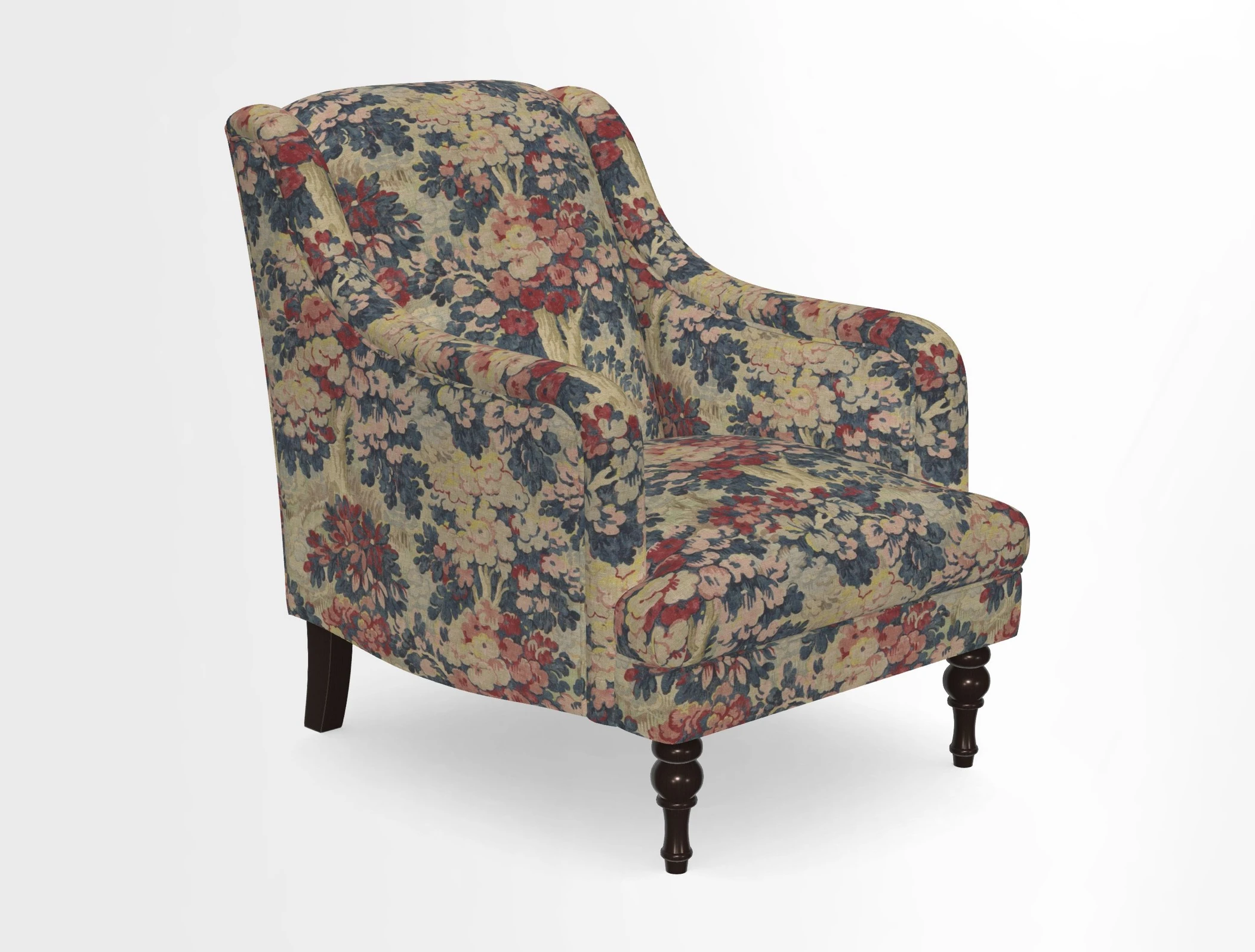 Rothermere Chair in RHS Gertrude Jekyll Ornamental Brown with Arms and Front Border in Mohair Velvet Mushroom