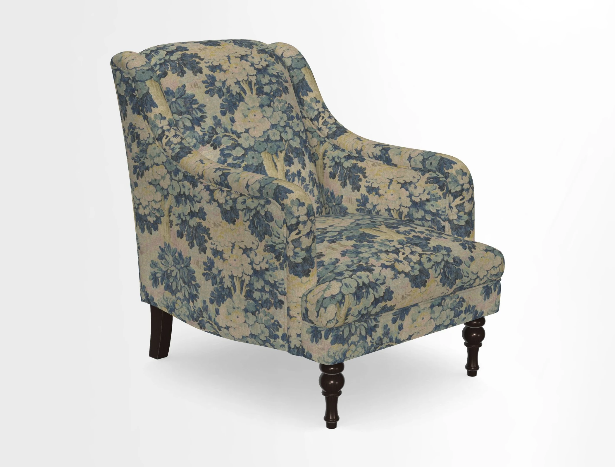 Rothermere Chair in RHS Gertrude Jekyll Ornamental Brown with Arms and Front Border in Mohair Velvet Mushroom