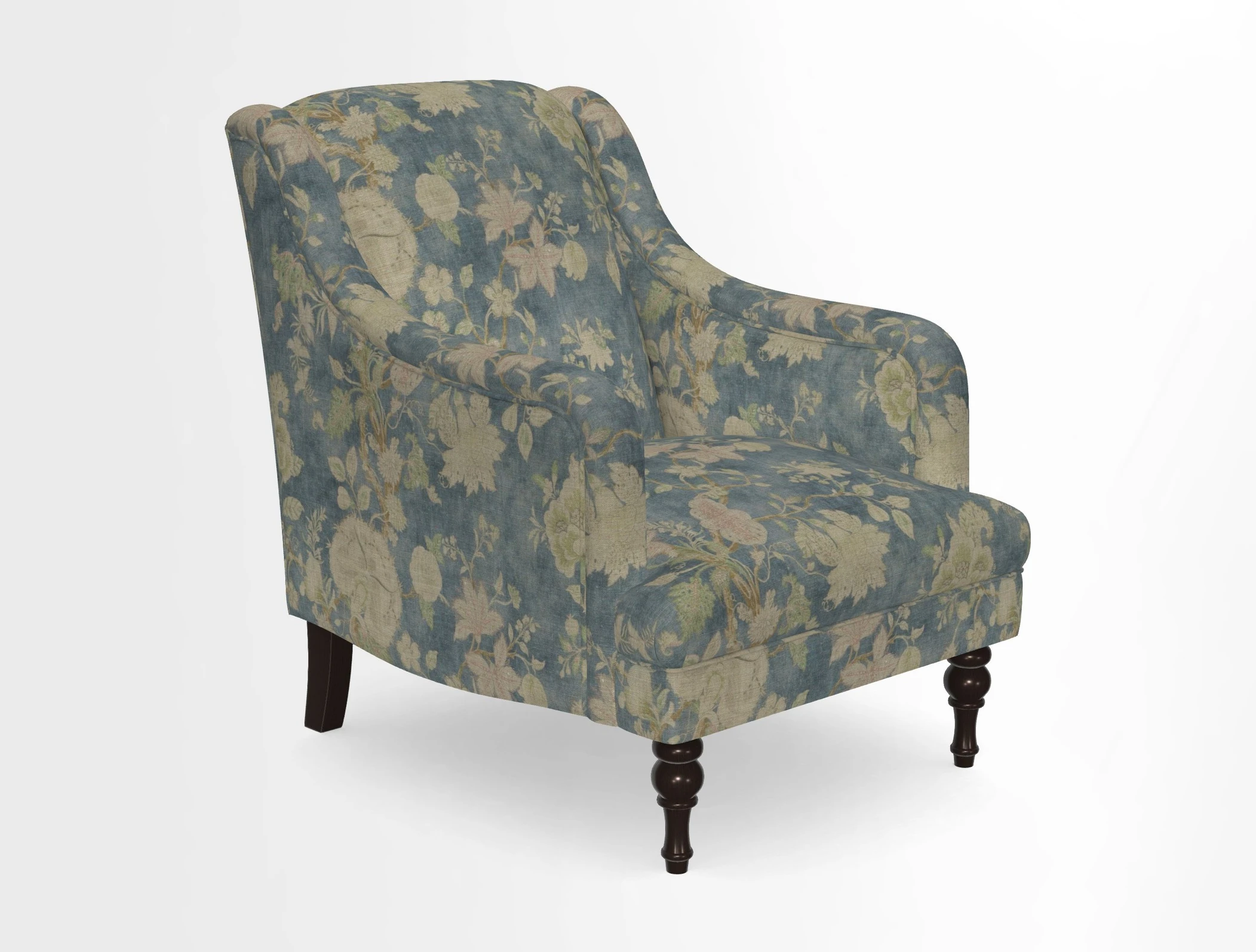 Rothermere Chair in RHS Gertrude Jekyll Ornamental Brown with Arms and Front Border in Mohair Velvet Mushroom