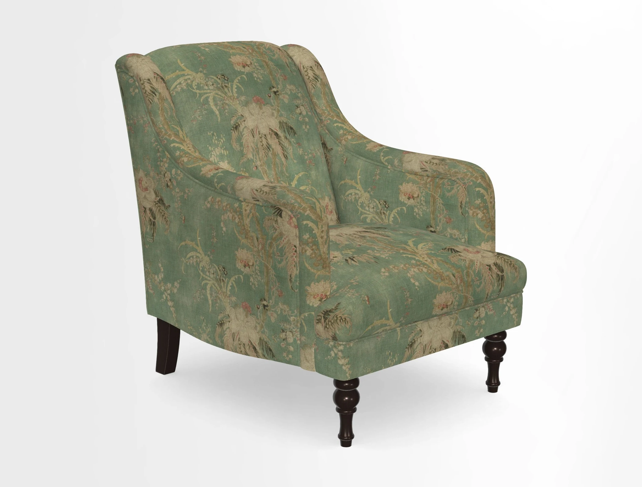 Rothermere Chair in RHS Gertrude Jekyll Ornamental Brown with Arms and Front Border in Mohair Velvet Mushroom