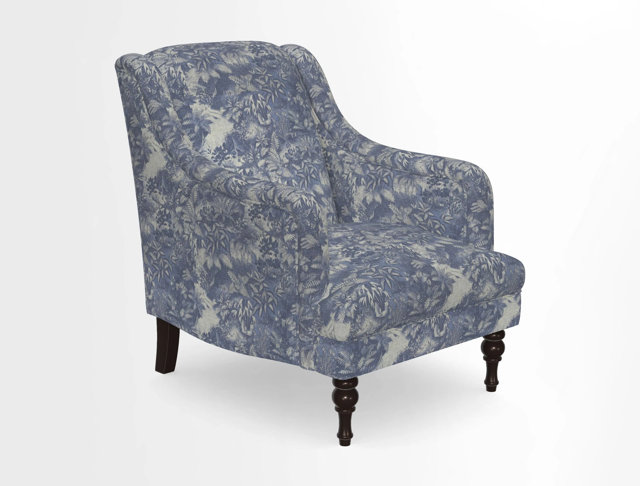 Rothermere Chair in RHS Gertrude Jekyll Ornamental Brown with Arms and Front Border in Mohair Velvet Mushroom