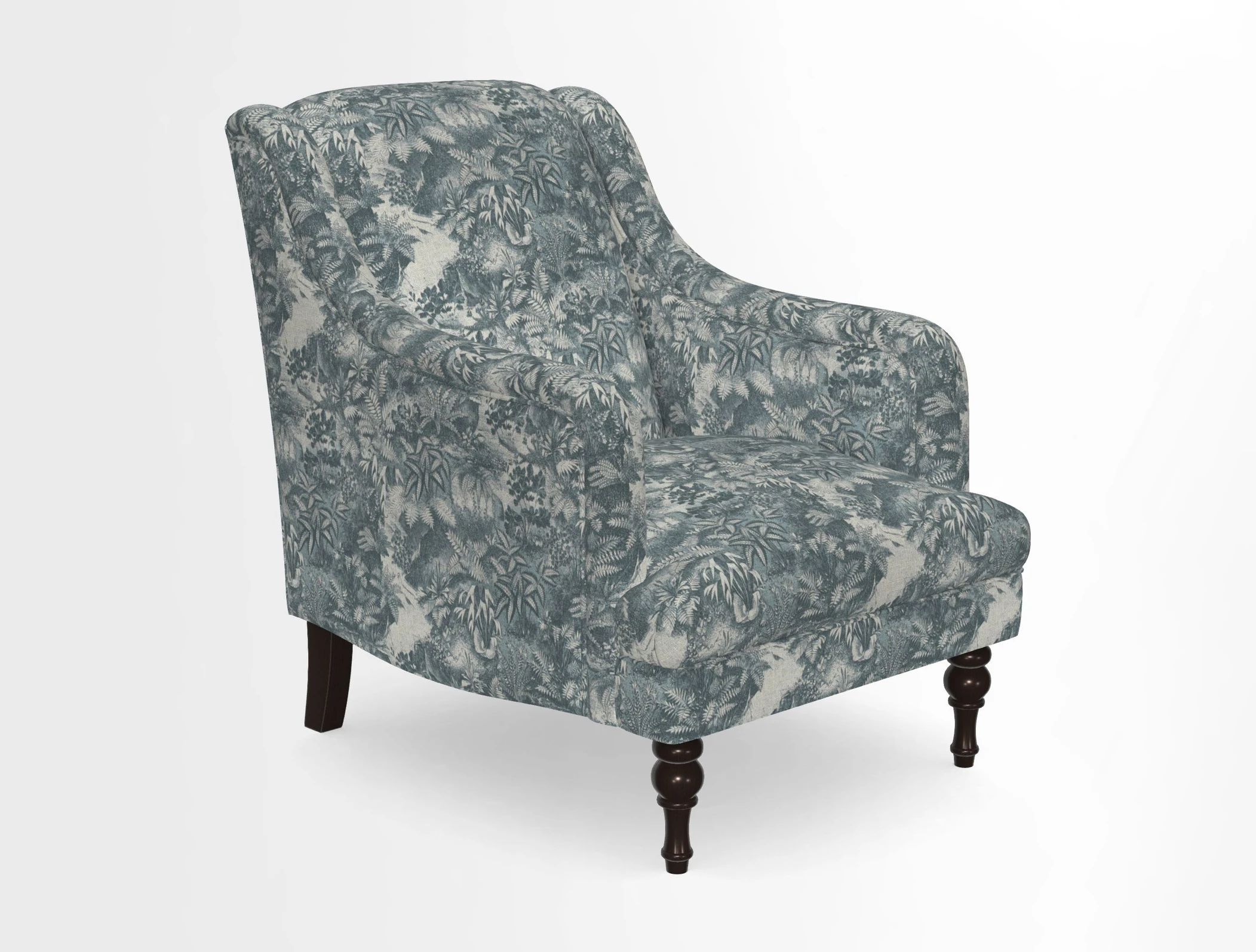 Rothermere Chair in RHS Gertrude Jekyll Ornamental Brown with Arms and Front Border in Mohair Velvet Mushroom