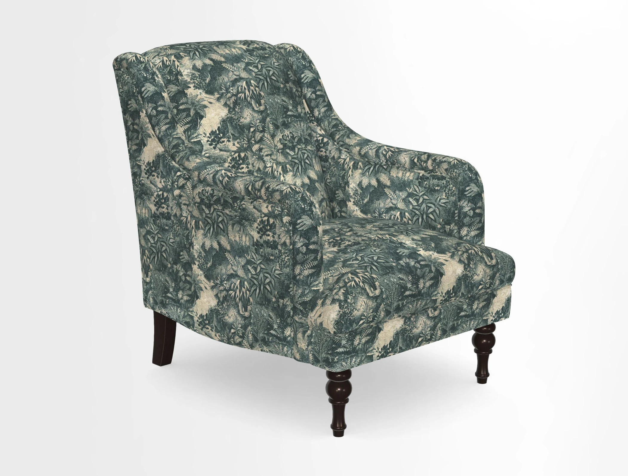 Rothermere Chair in RHS Gertrude Jekyll Ornamental Brown with Arms and Front Border in Mohair Velvet Mushroom