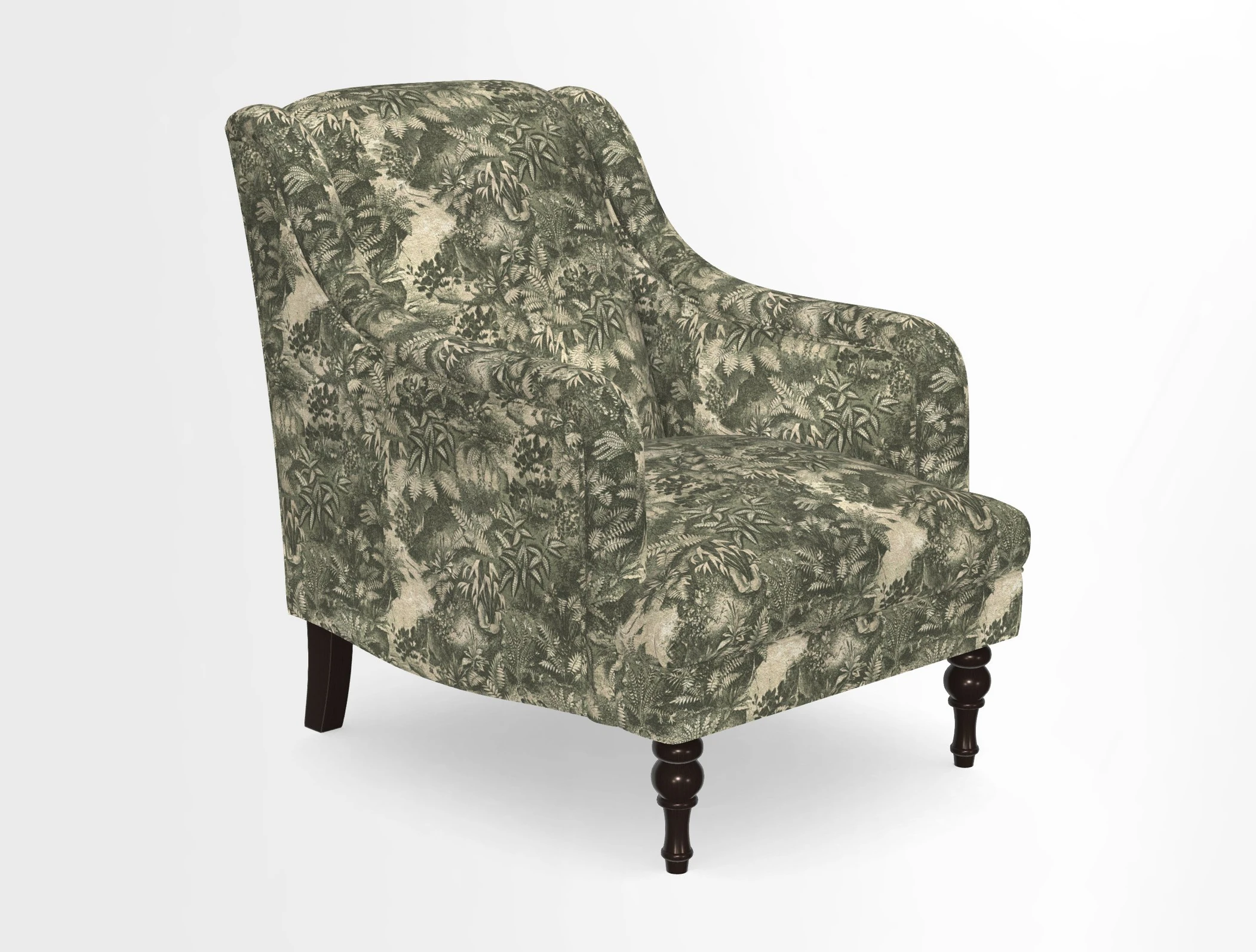 Rothermere Chair in RHS Gertrude Jekyll Ornamental Brown with Arms and Front Border in Mohair Velvet Mushroom