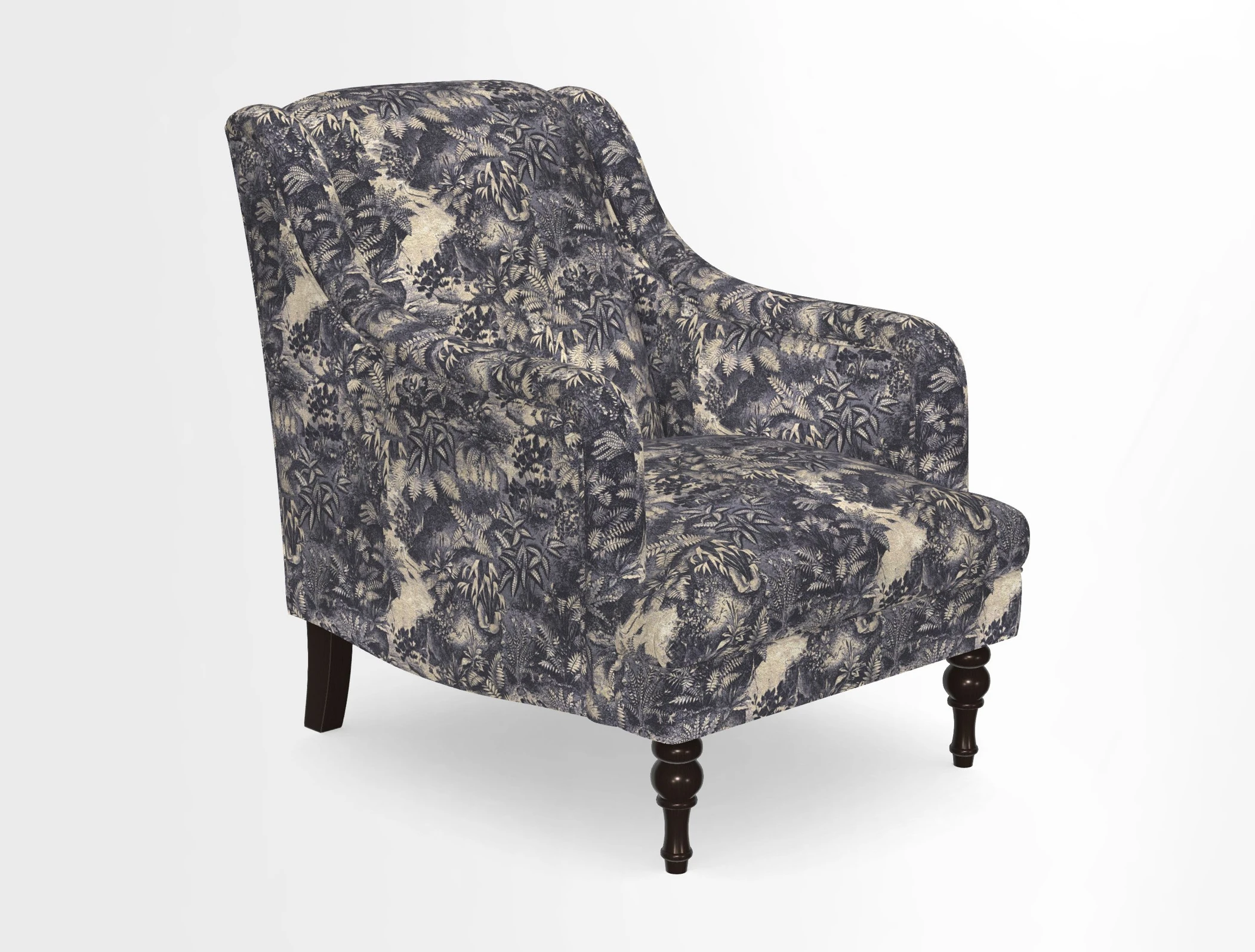Rothermere Chair in RHS Gertrude Jekyll Ornamental Brown with Arms and Front Border in Mohair Velvet Mushroom