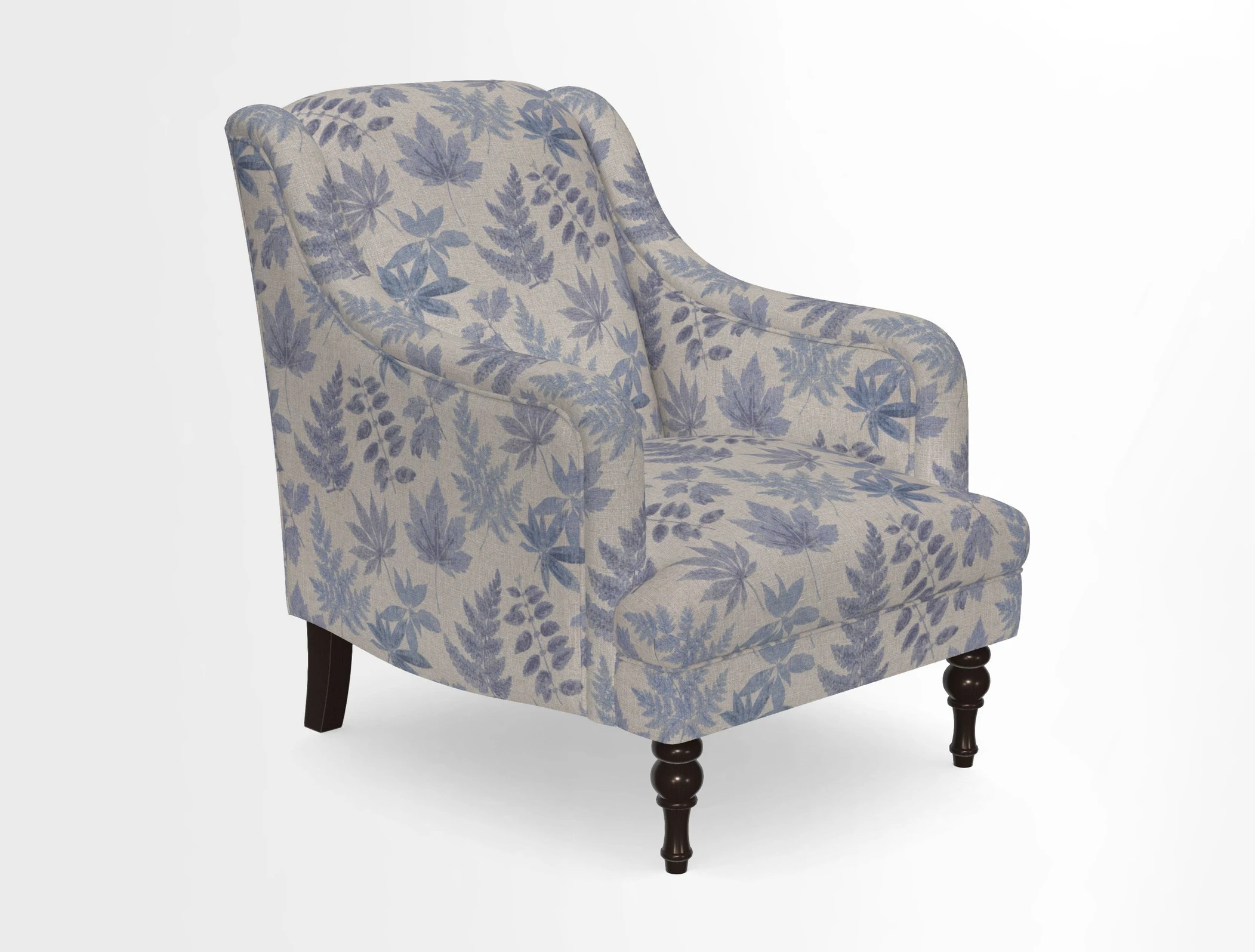 Rothermere Chair in RHS Gertrude Jekyll Ornamental Brown with Arms and Front Border in Mohair Velvet Mushroom
