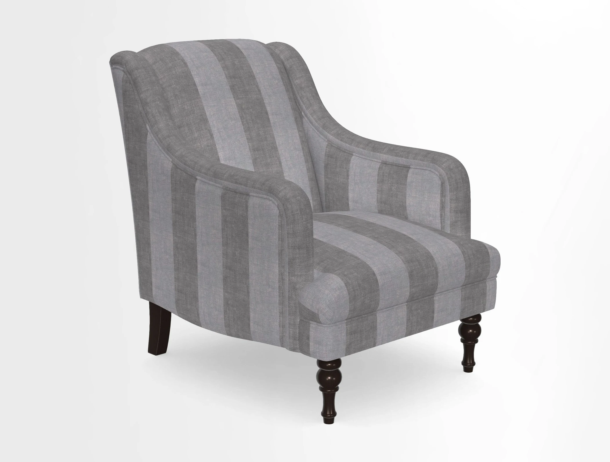 Rothermere Chair in RHS Gertrude Jekyll Ornamental Brown with Arms and Front Border in Mohair Velvet Mushroom