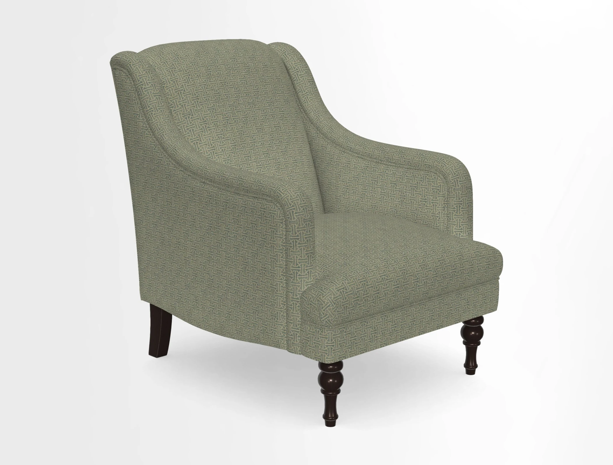 Rothermere Chair in RHS Gertrude Jekyll Ornamental Brown with Arms and Front Border in Mohair Velvet Mushroom