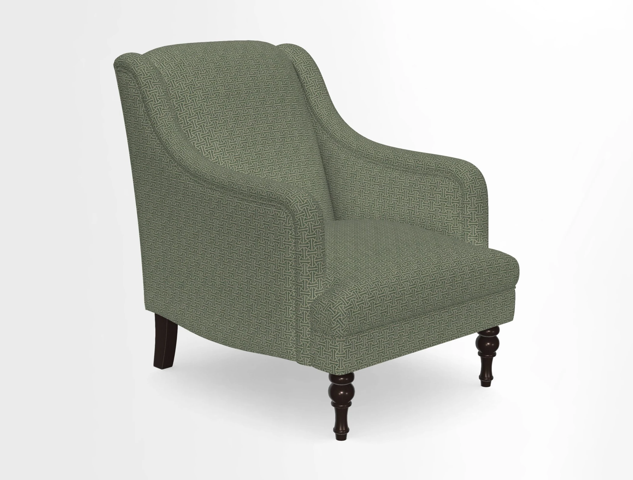 Rothermere Chair in RHS Gertrude Jekyll Ornamental Brown with Arms and Front Border in Mohair Velvet Mushroom