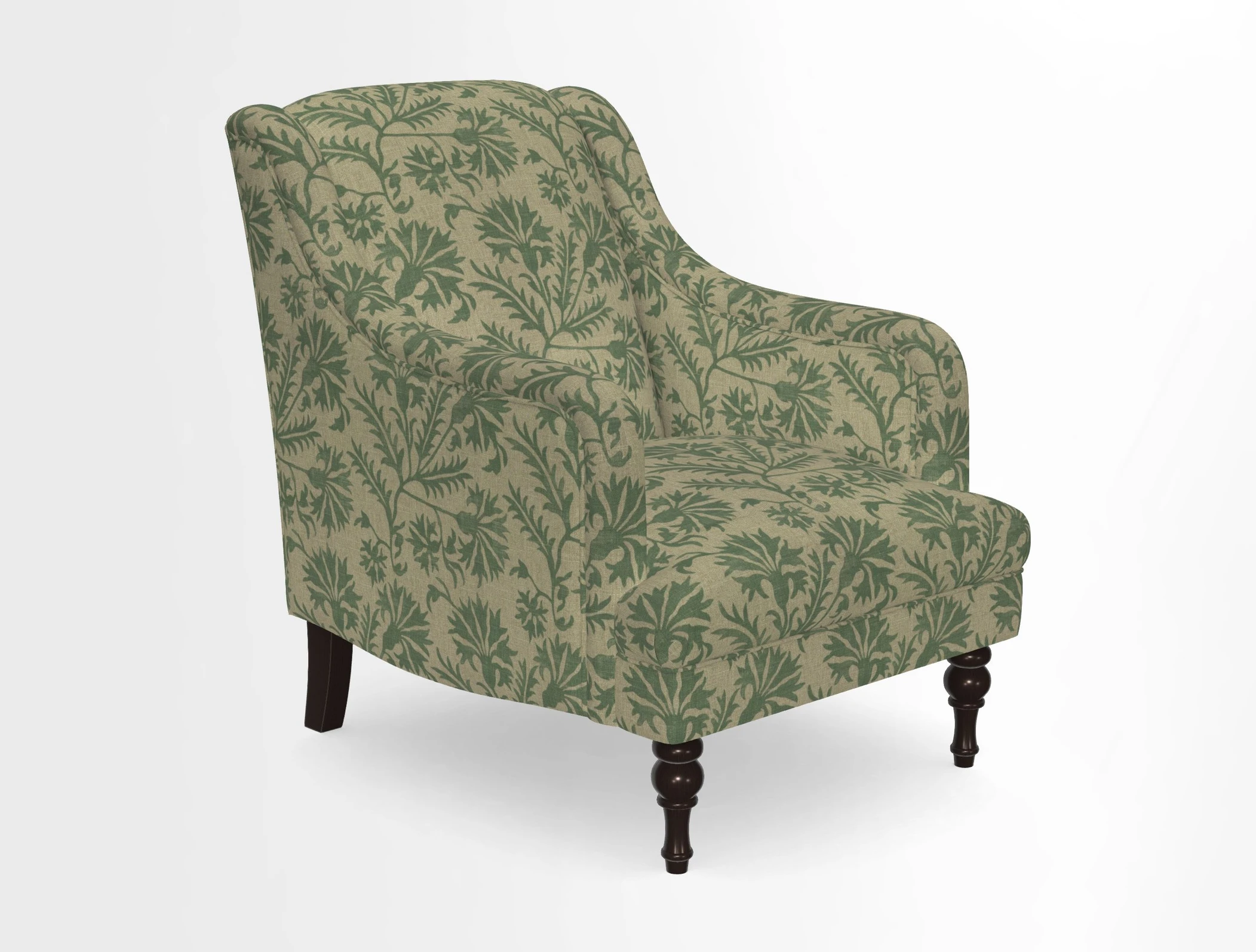 Rothermere Chair in RHS Gertrude Jekyll Ornamental Brown with Arms and Front Border in Mohair Velvet Mushroom