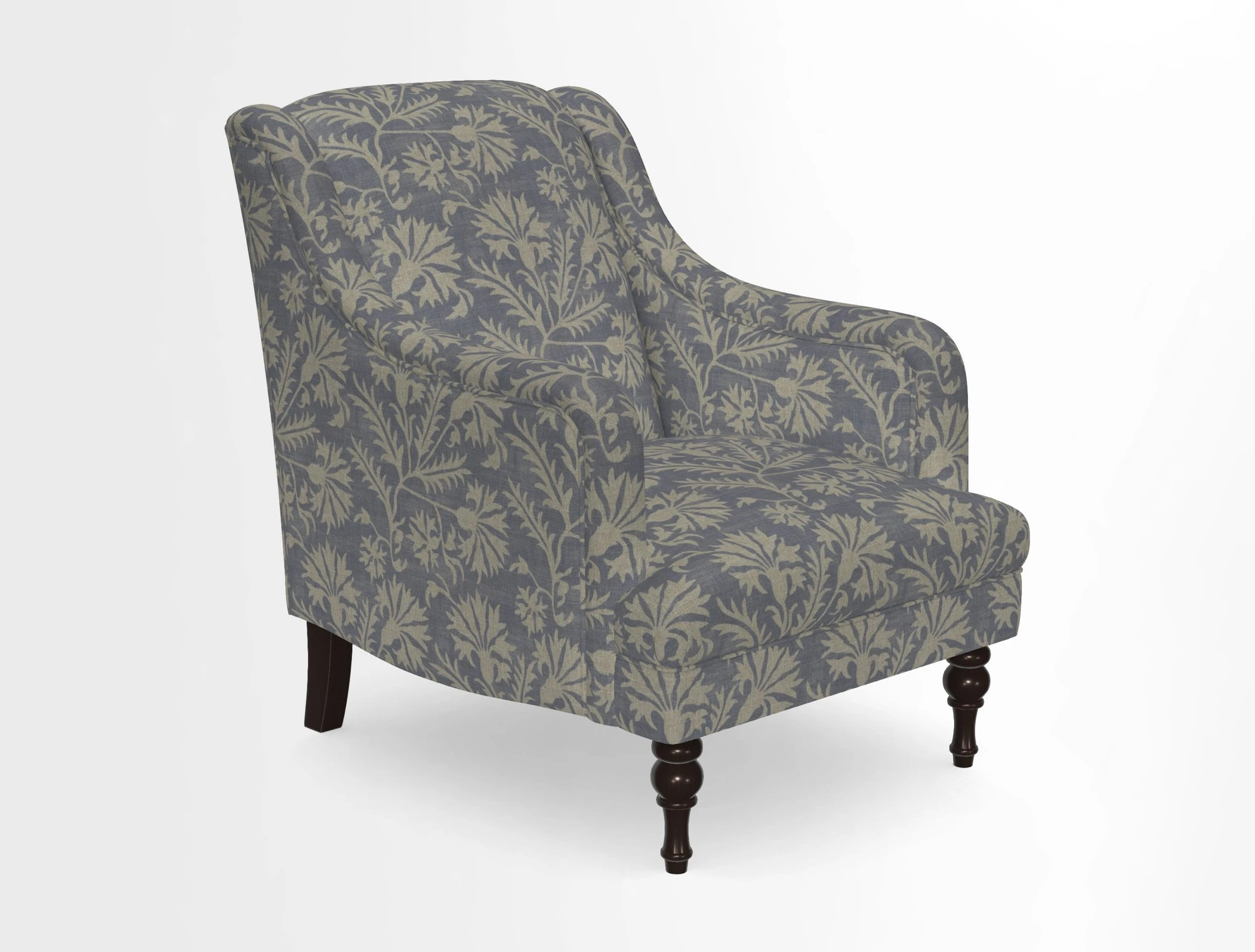 Rothermere Chair in RHS Gertrude Jekyll Ornamental Brown with Arms and Front Border in Mohair Velvet Mushroom