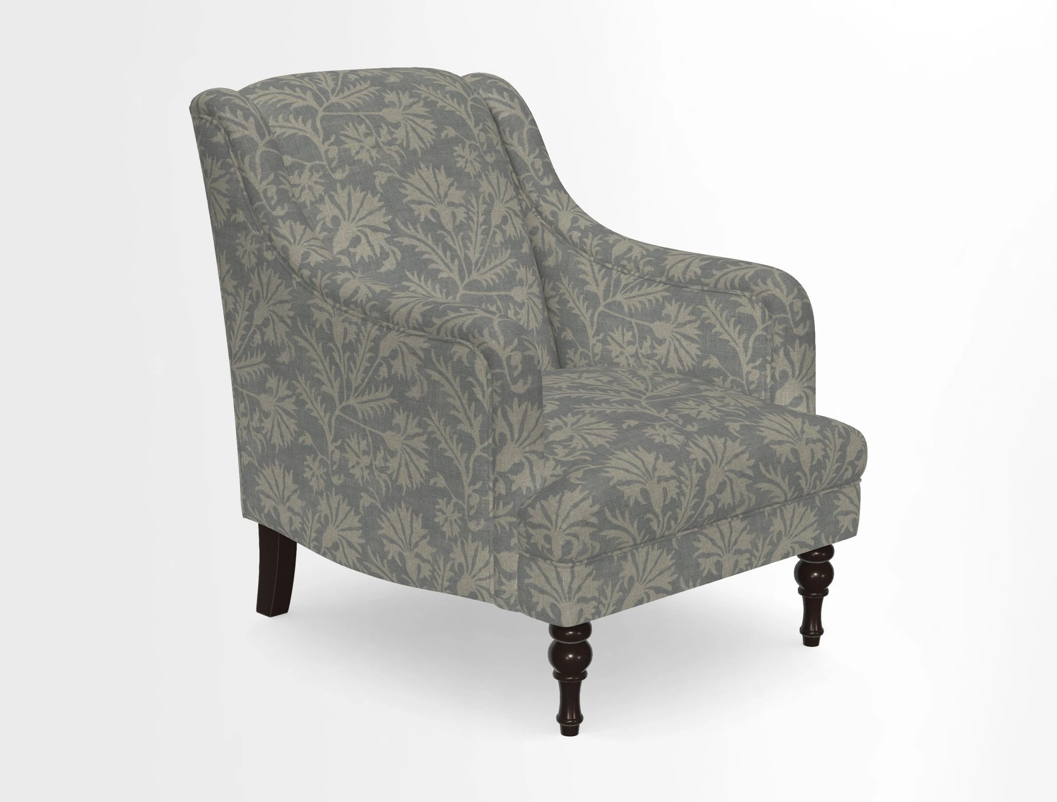 Rothermere Chair in RHS Gertrude Jekyll Ornamental Brown with Arms and Front Border in Mohair Velvet Mushroom