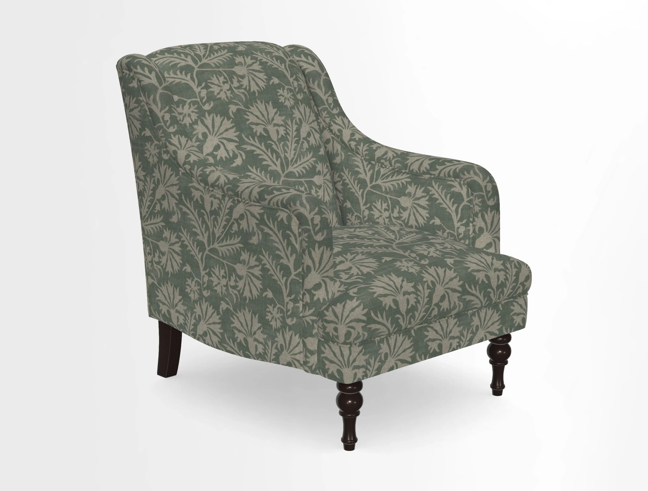 Rothermere Chair in RHS Gertrude Jekyll Ornamental Brown with Arms and Front Border in Mohair Velvet Mushroom