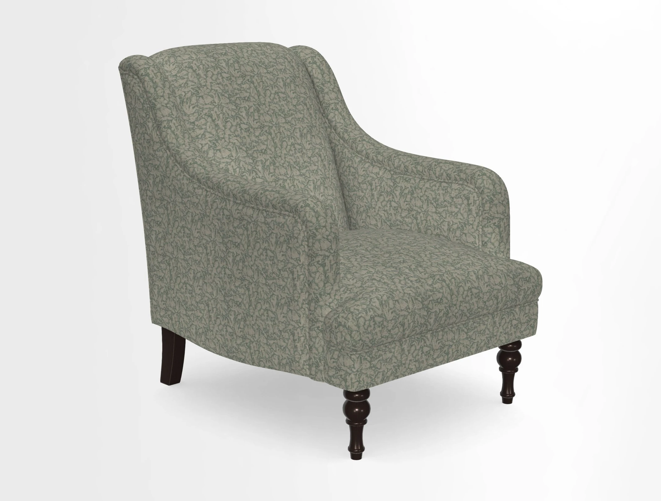 Rothermere Chair in RHS Gertrude Jekyll Ornamental Brown with Arms and Front Border in Mohair Velvet Mushroom