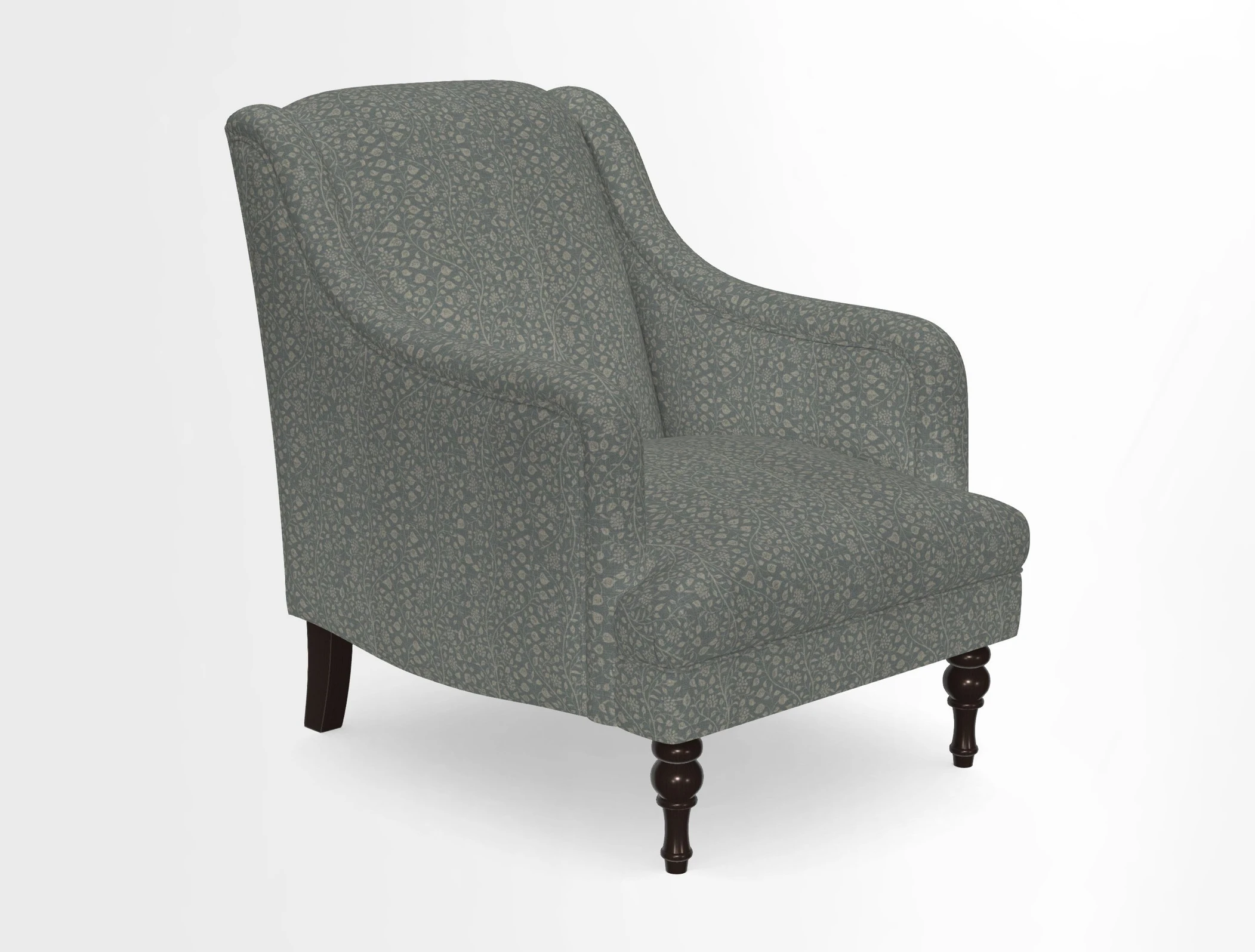 Rothermere Chair in RHS Gertrude Jekyll Ornamental Brown with Arms and Front Border in Mohair Velvet Mushroom