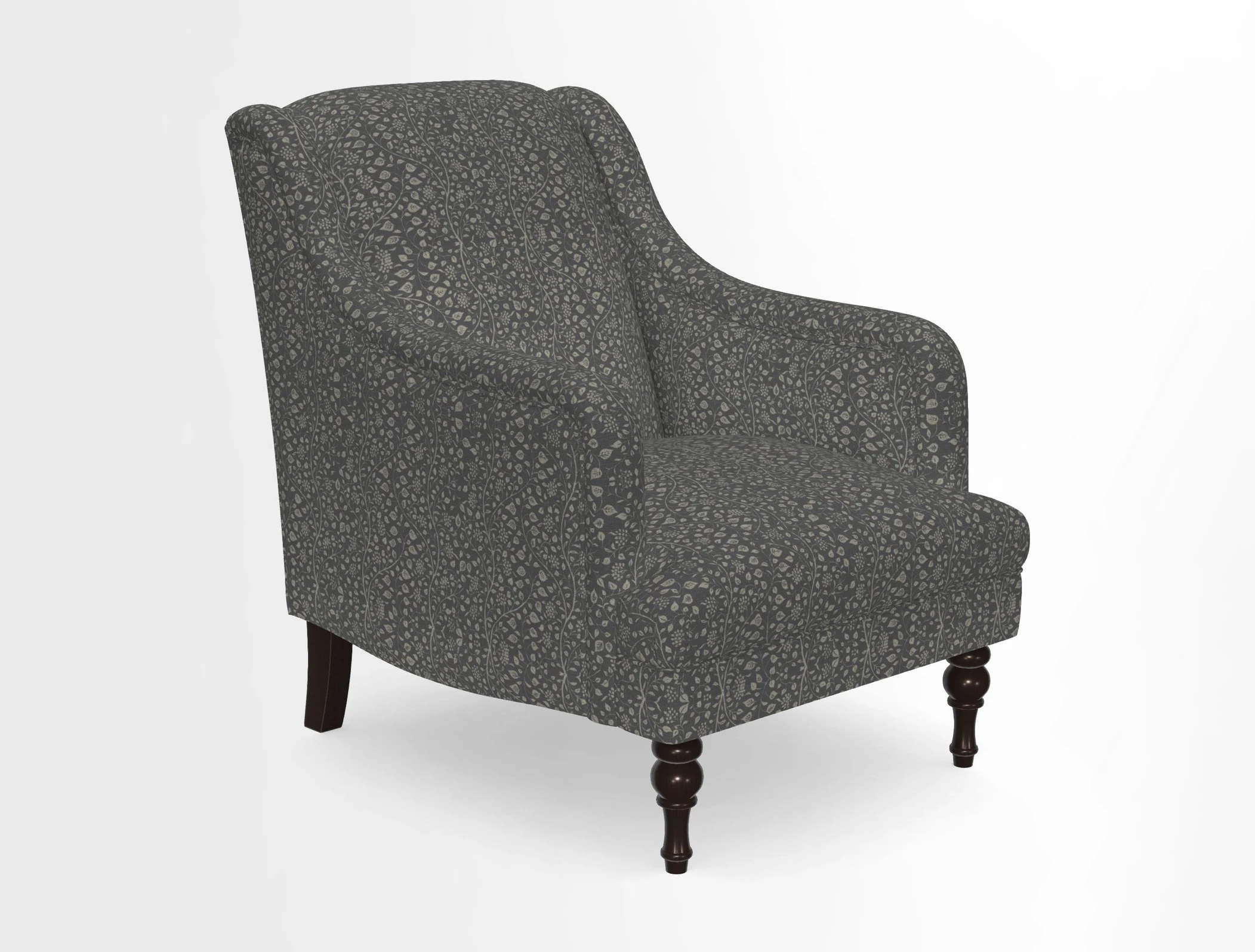 Rothermere Chair in RHS Gertrude Jekyll Ornamental Brown with Arms and Front Border in Mohair Velvet Mushroom