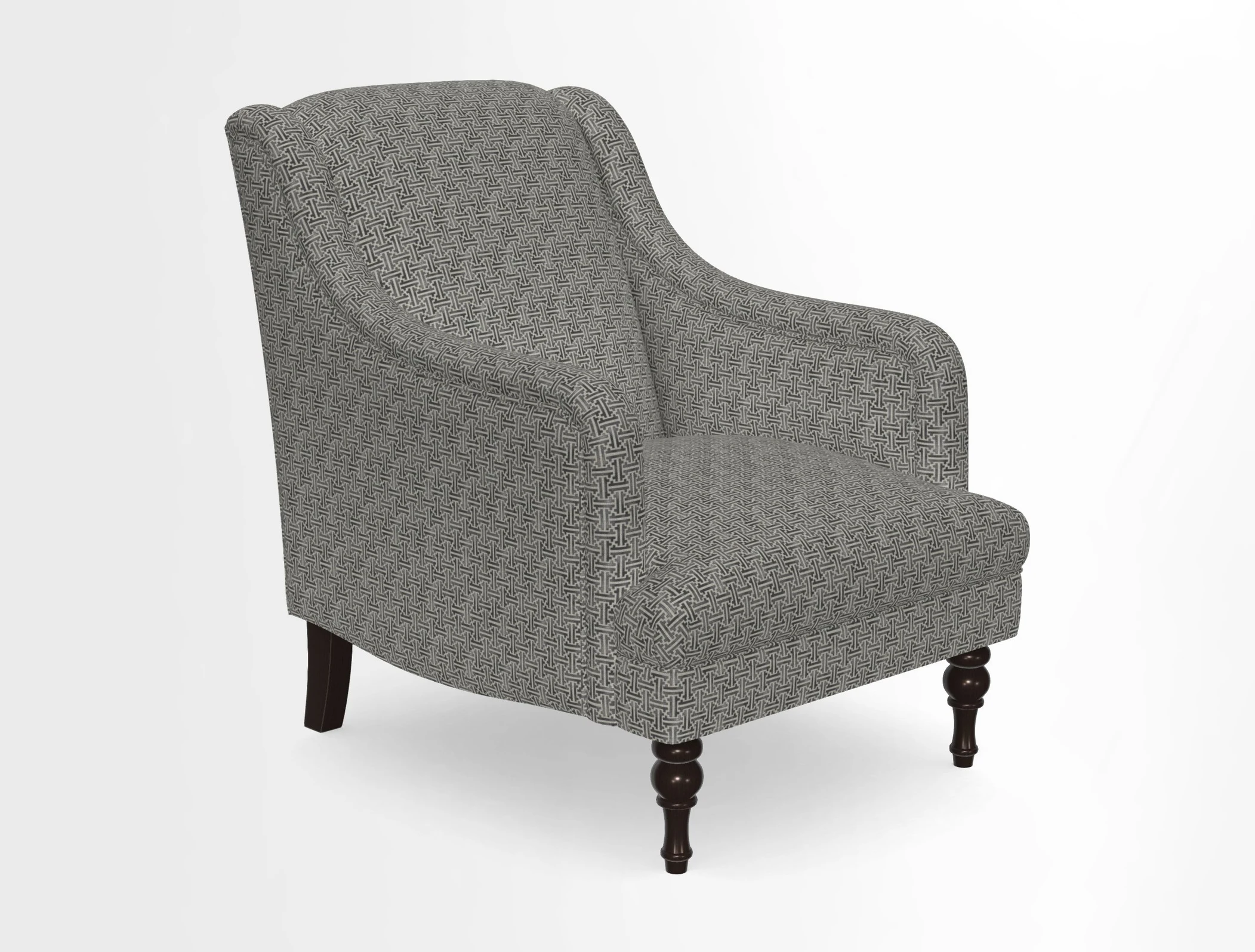 Rothermere Chair in RHS Gertrude Jekyll Ornamental Brown with Arms and Front Border in Mohair Velvet Mushroom