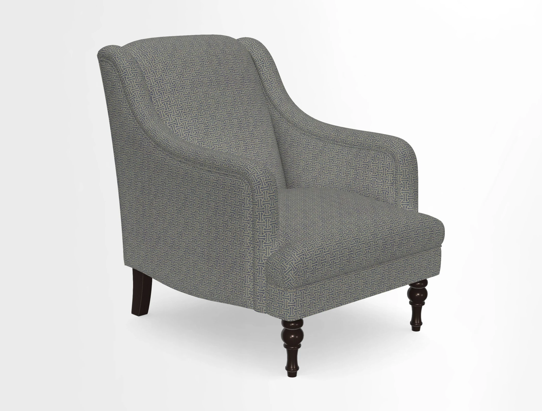 Rothermere Chair in RHS Gertrude Jekyll Ornamental Brown with Arms and Front Border in Mohair Velvet Mushroom