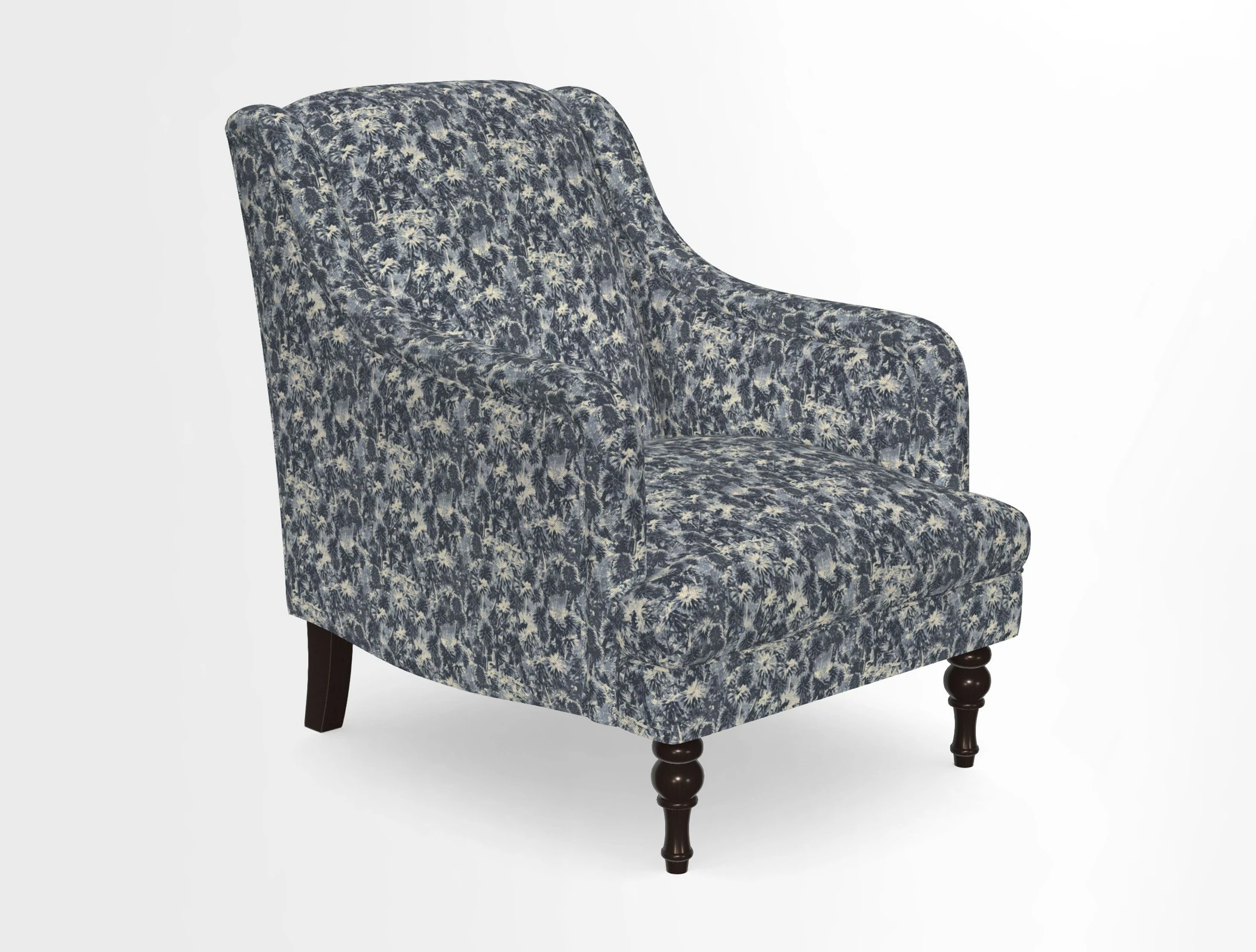 Rothermere Chair in RHS Gertrude Jekyll Ornamental Brown with Arms and Front Border in Mohair Velvet Mushroom