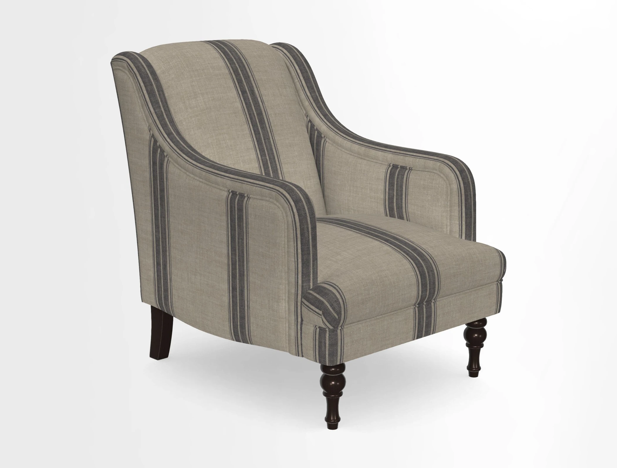 Rothermere Chair in RHS Gertrude Jekyll Ornamental Brown with Arms and Front Border in Mohair Velvet Mushroom