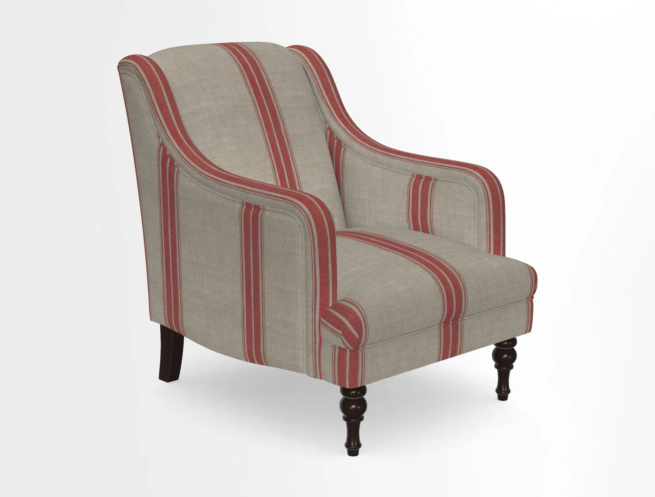 Rothermere Chair in RHS Gertrude Jekyll Ornamental Brown with Arms and Front Border in Mohair Velvet Mushroom