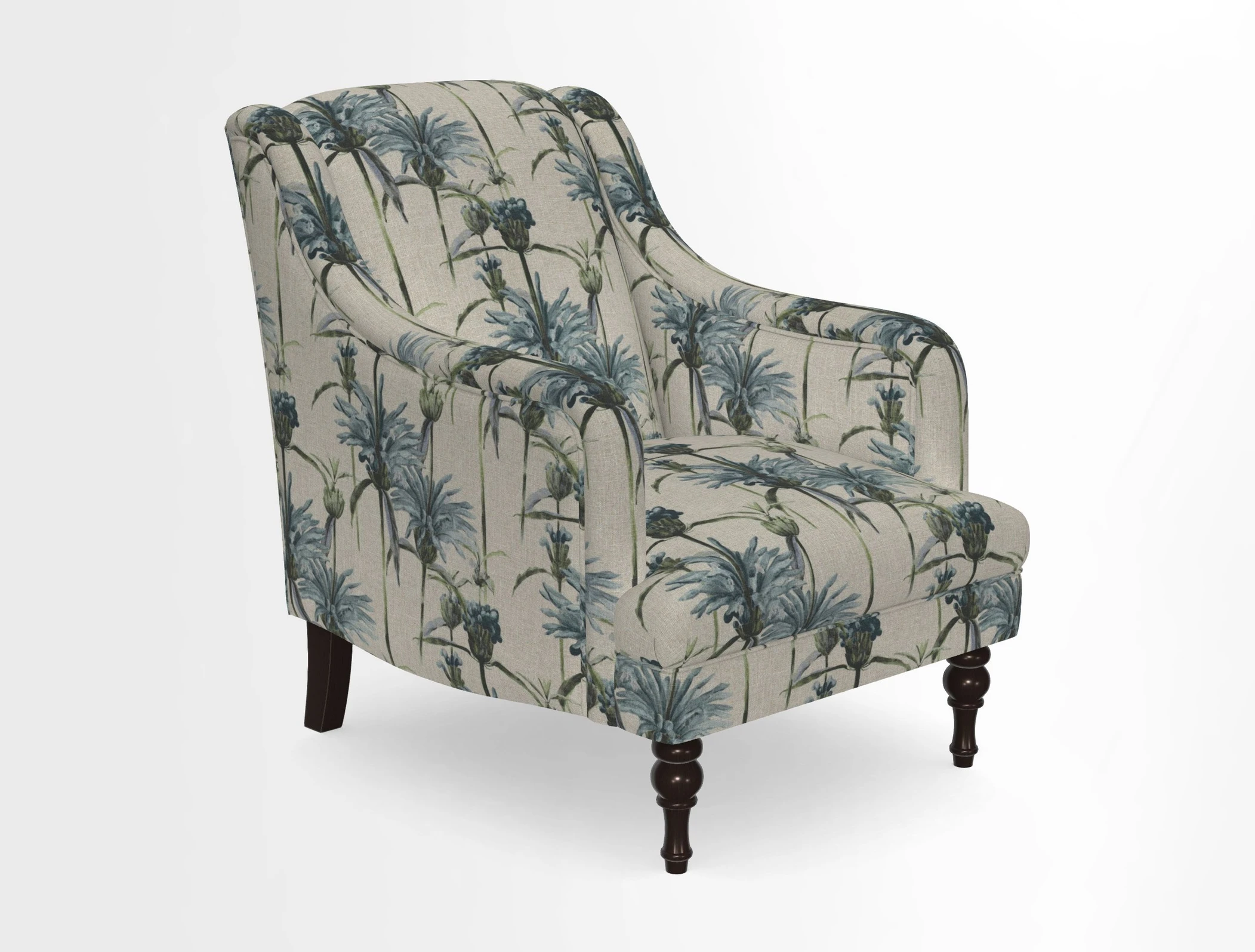 Rothermere Chair in RHS Gertrude Jekyll Ornamental Brown with Arms and Front Border in Mohair Velvet Mushroom